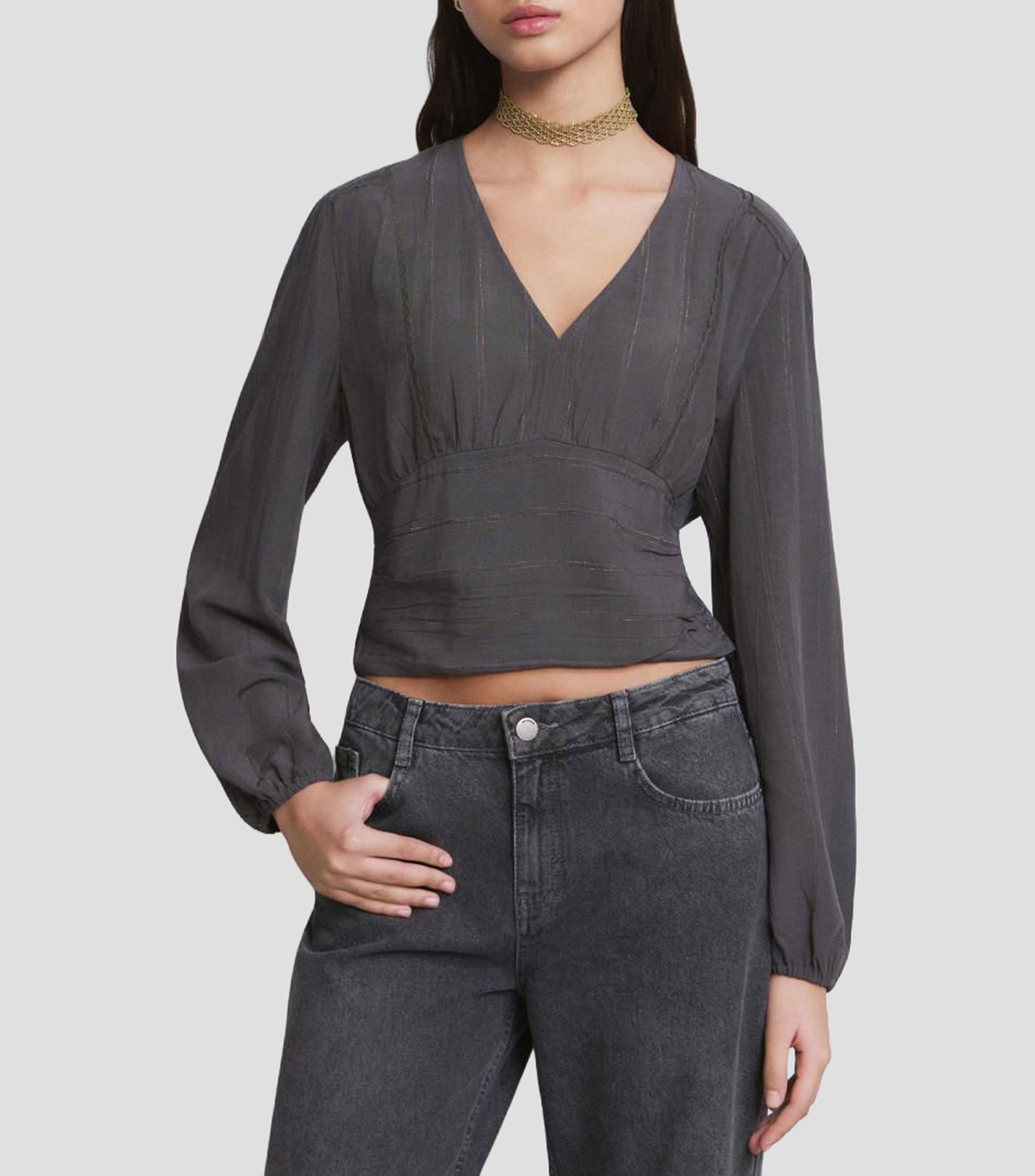 Blusa lisa manga larga Mujer