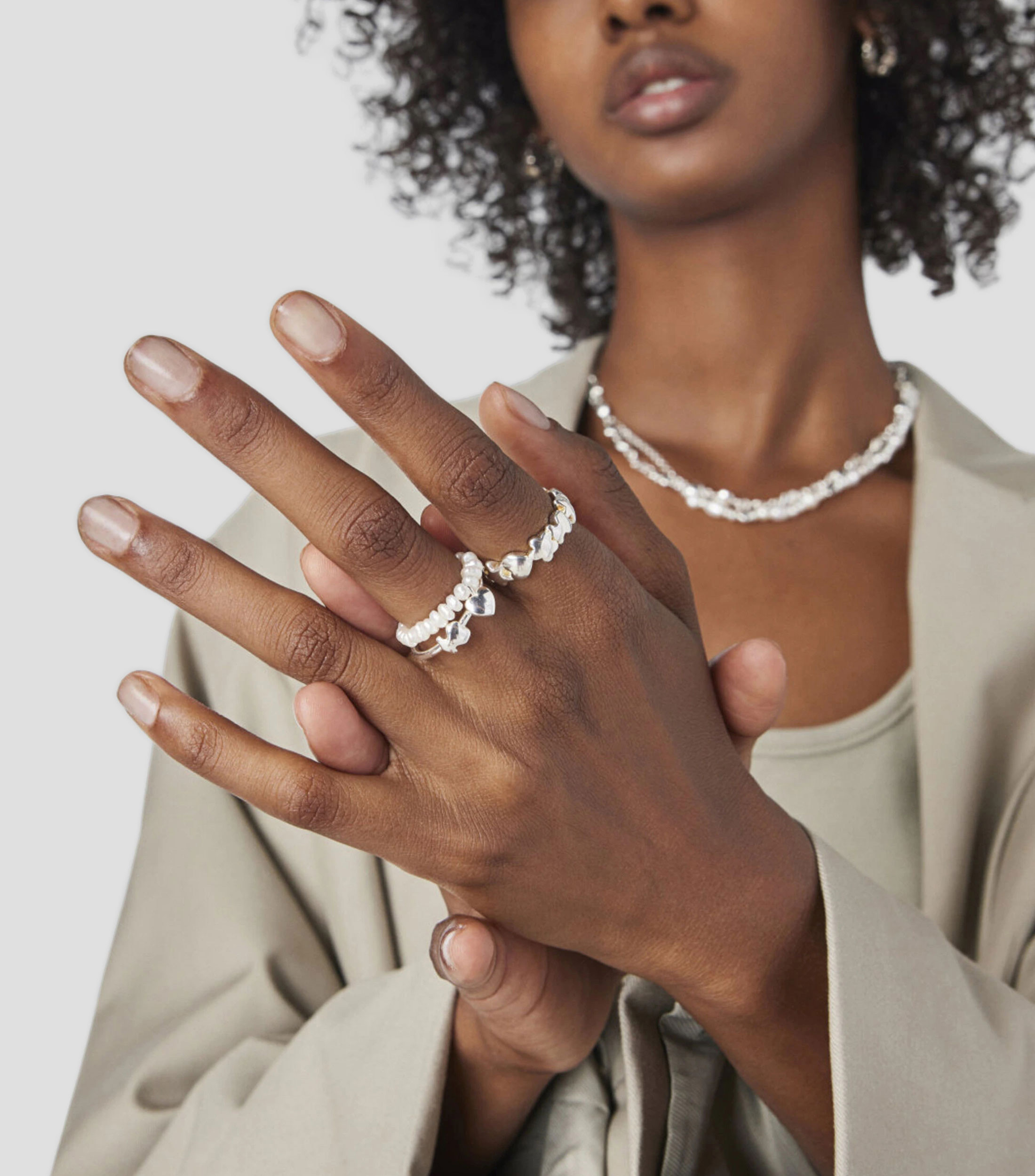 Set 2 anillos en plata con perlas cultivadas, corazón y oso Mini Icons Mujer