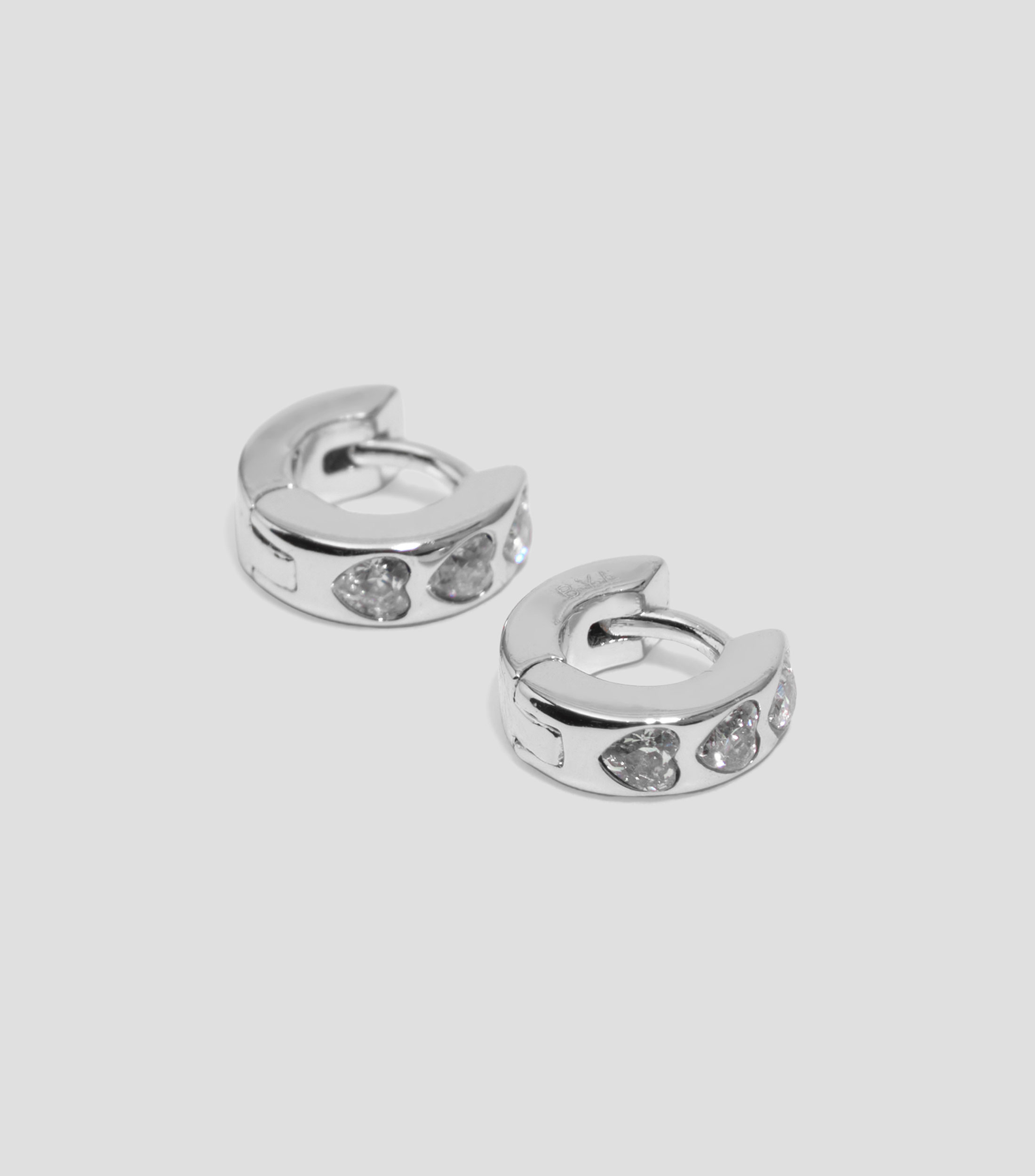 Aretes aro mini cristales corazón plateado Mujer