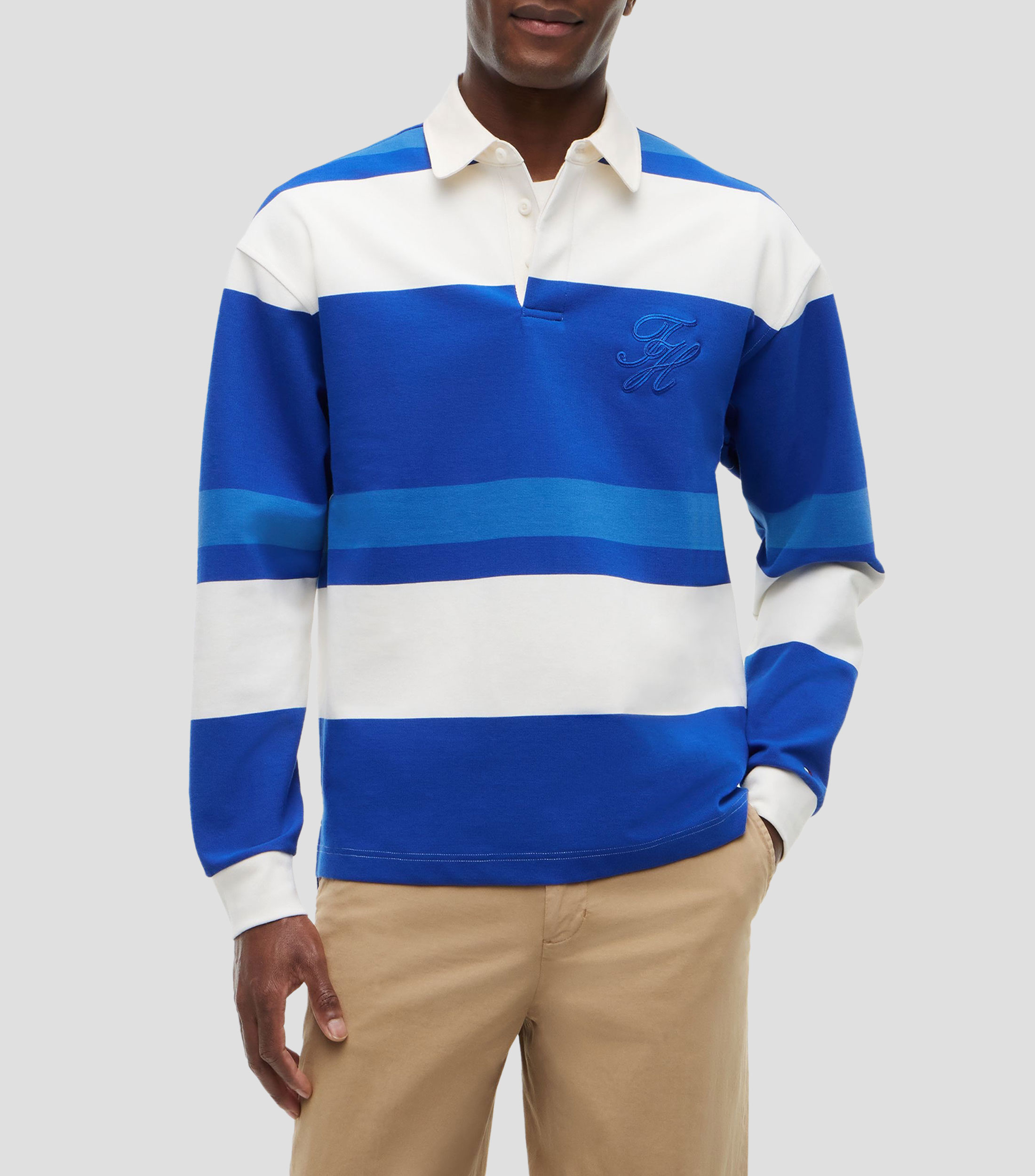 Playera tipo polo manga larga franjas Hombre