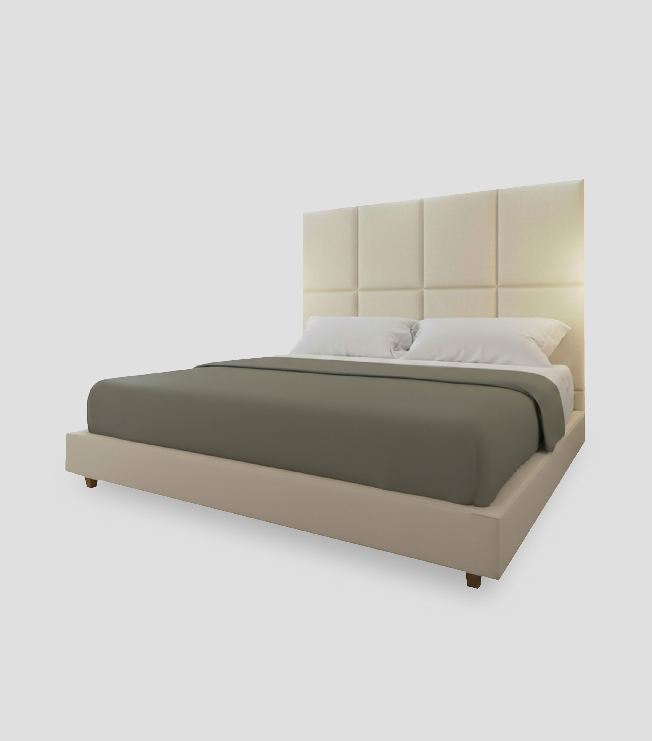 Cama King Size Textured Linen blanca en madera