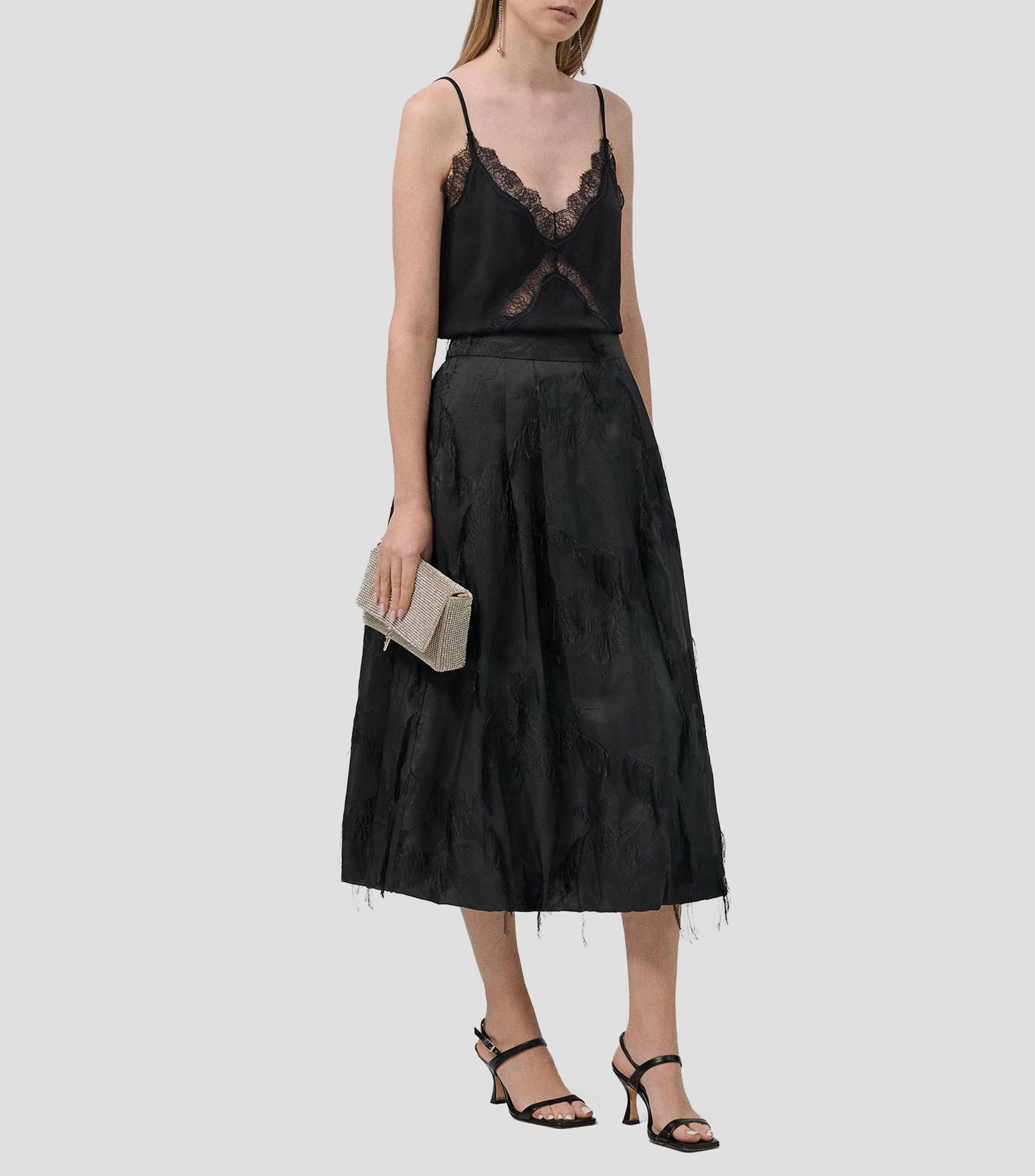 Falda midi de corte evasé jacquard Mujer