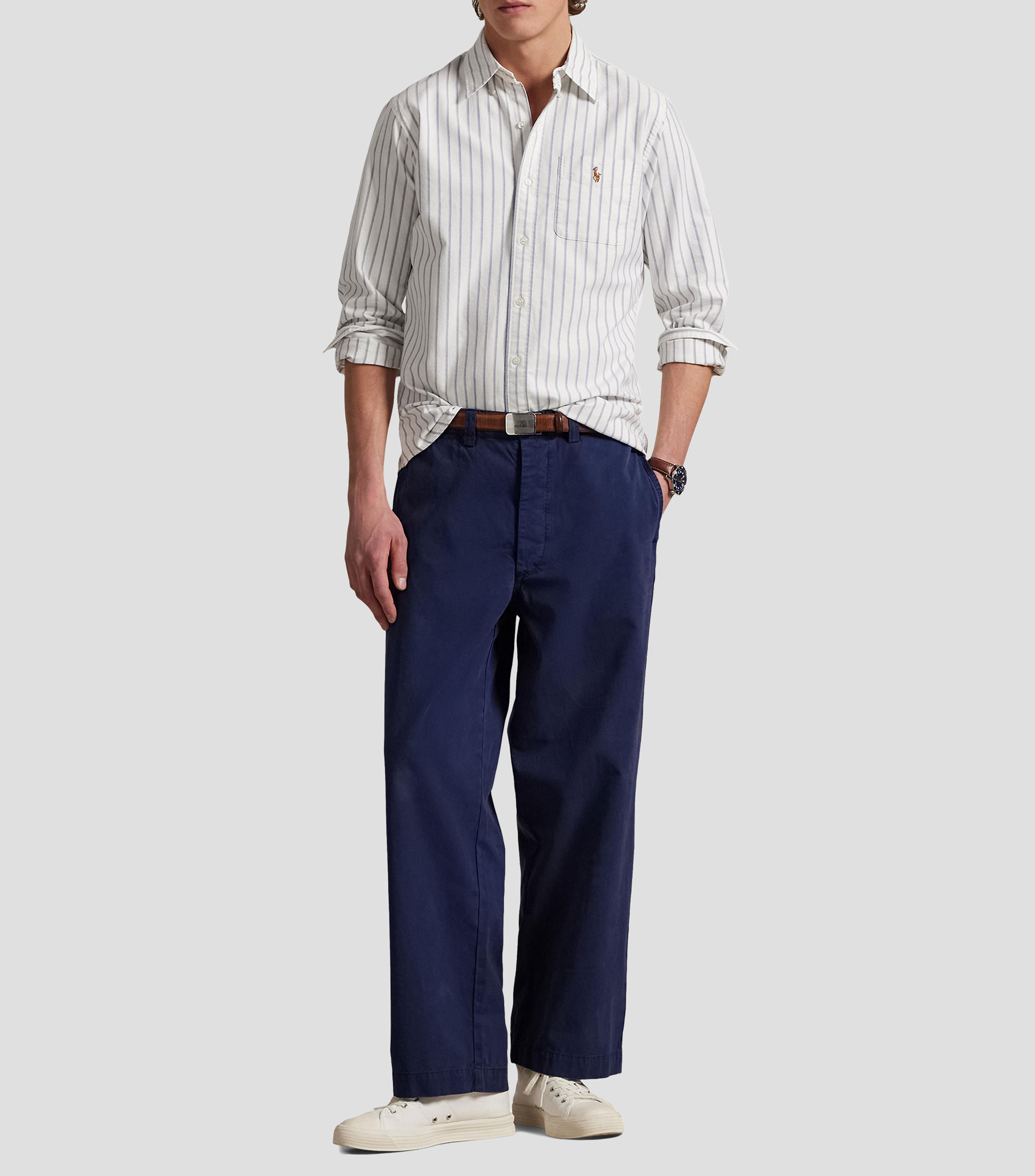 Camisa Oxford con rayas manga larga Hombre