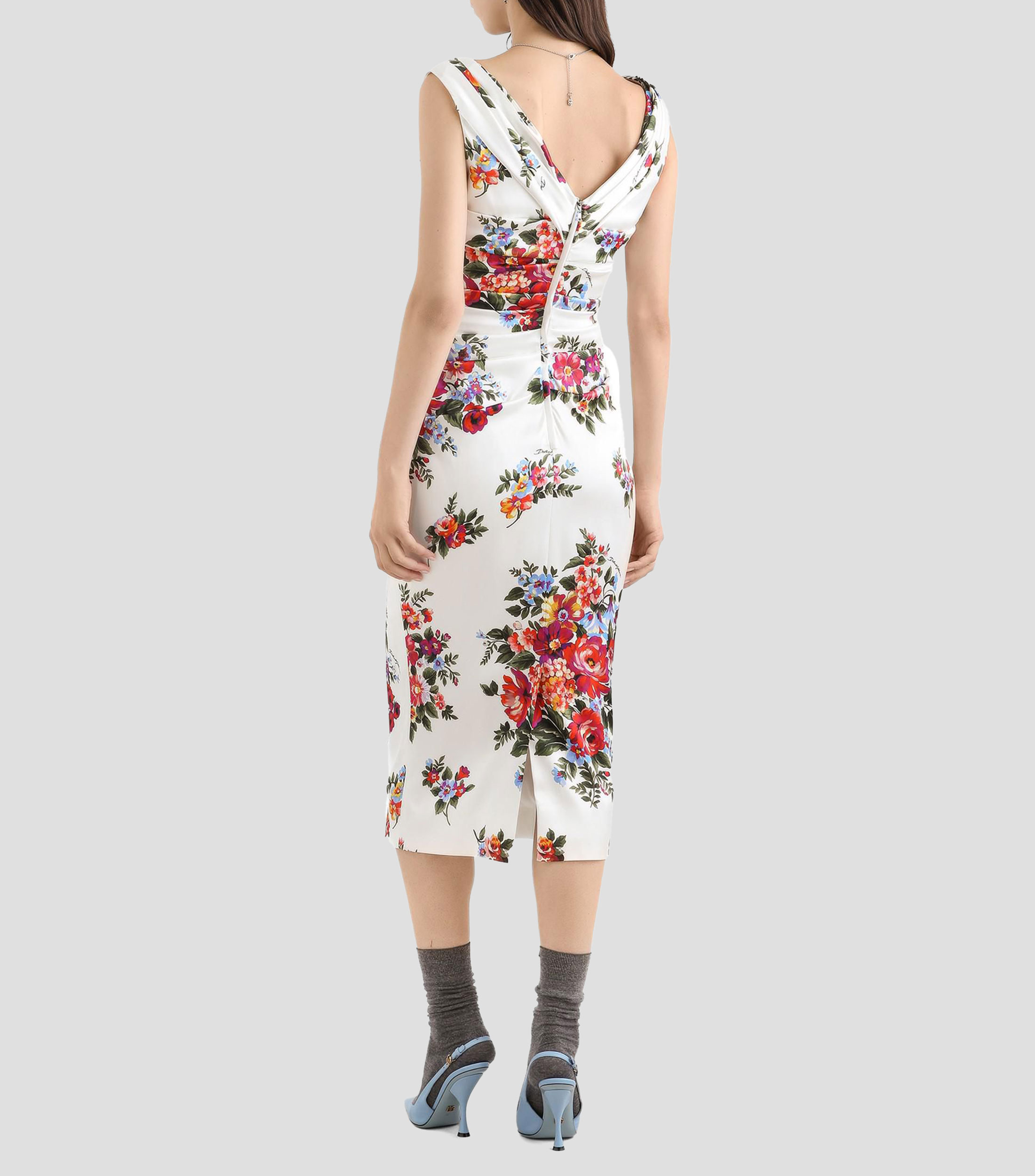 Vestido midi estampado floral satinado Mujer