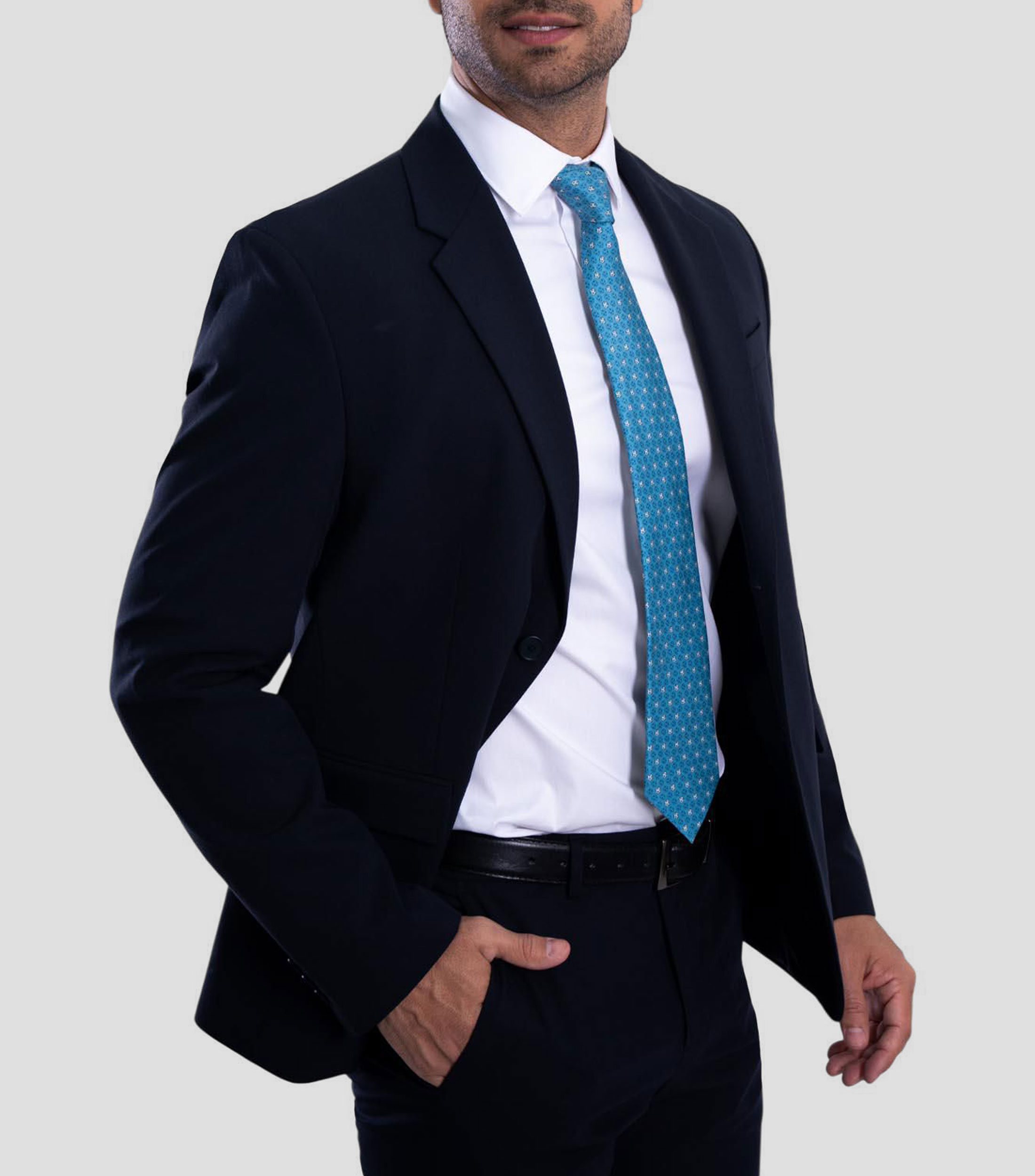 Corbata ancha en seda turquesa estampada
