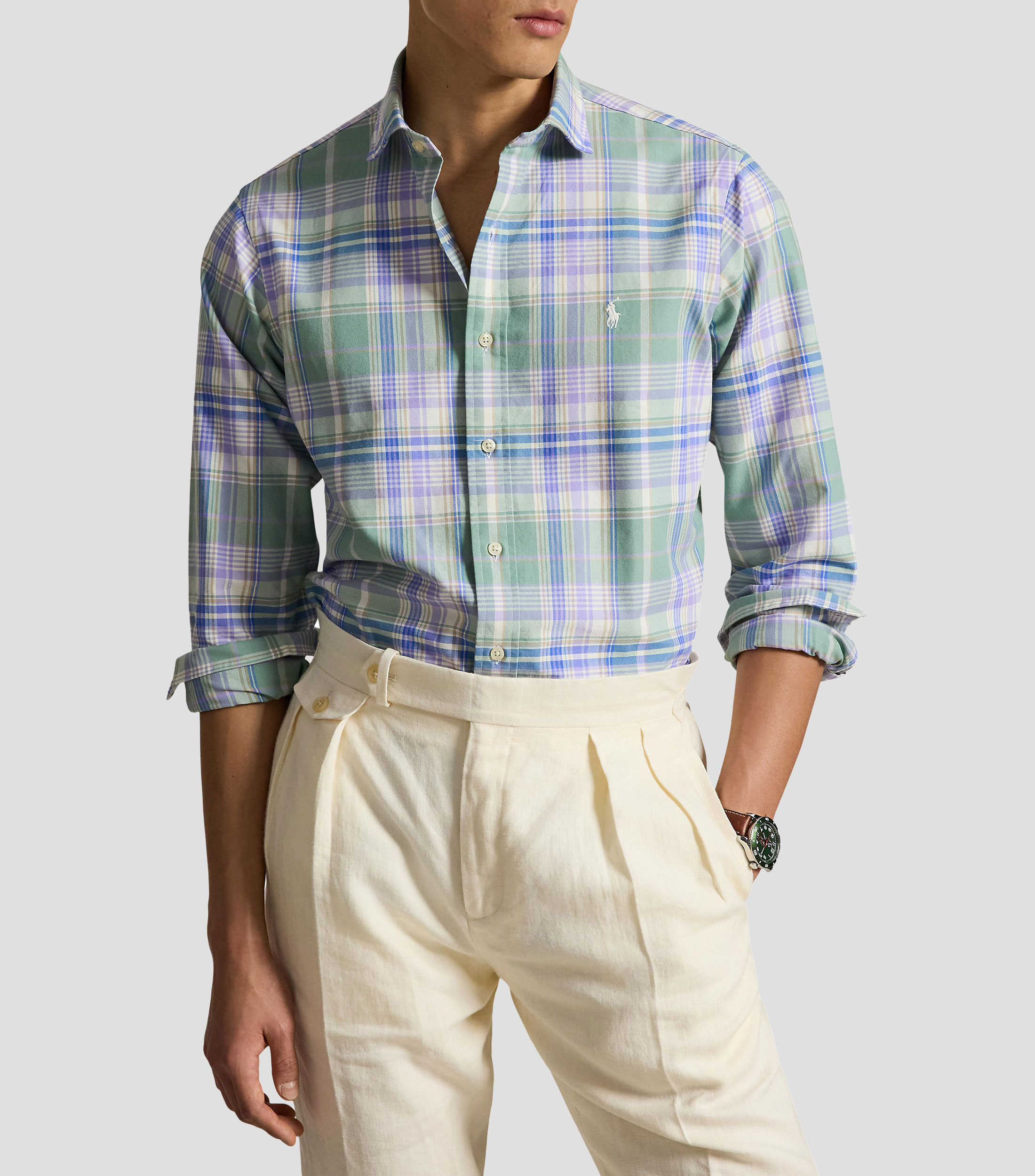Camisa Oxford con cuadros manga larga Hombre