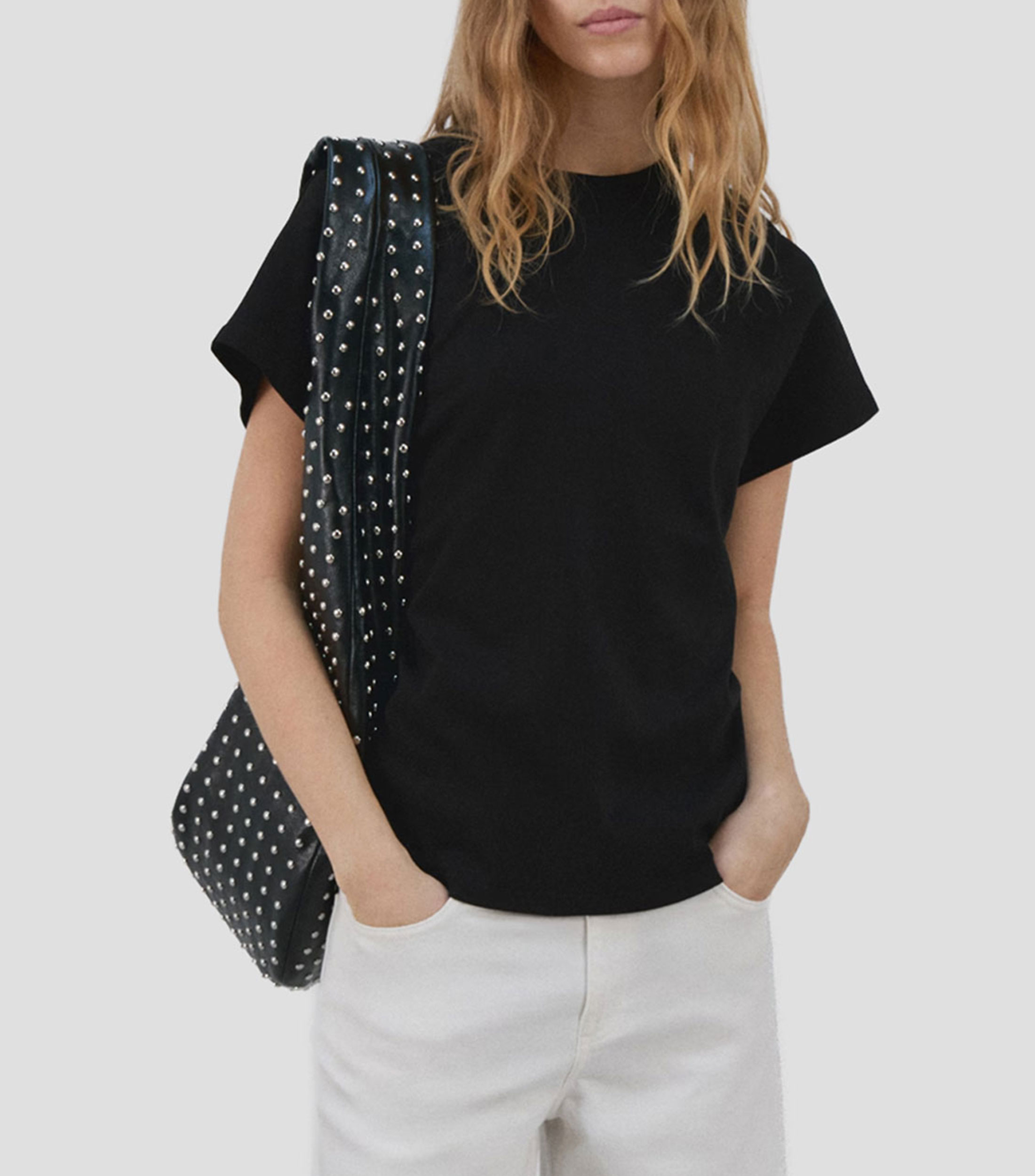 Playera de cuello redondo y manga corta lisa Mujer
