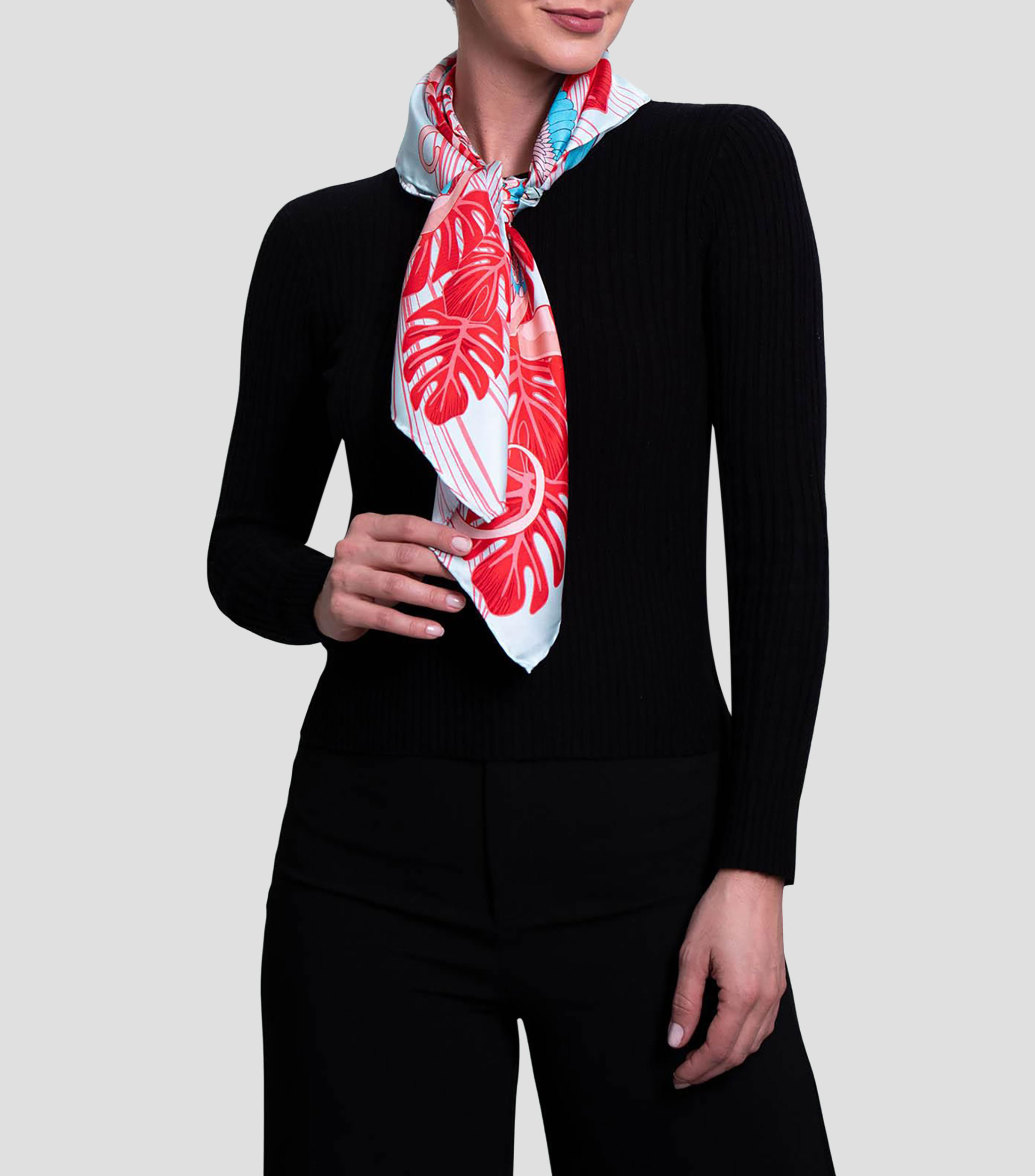 Mascada en seda rojo estampada Mujer