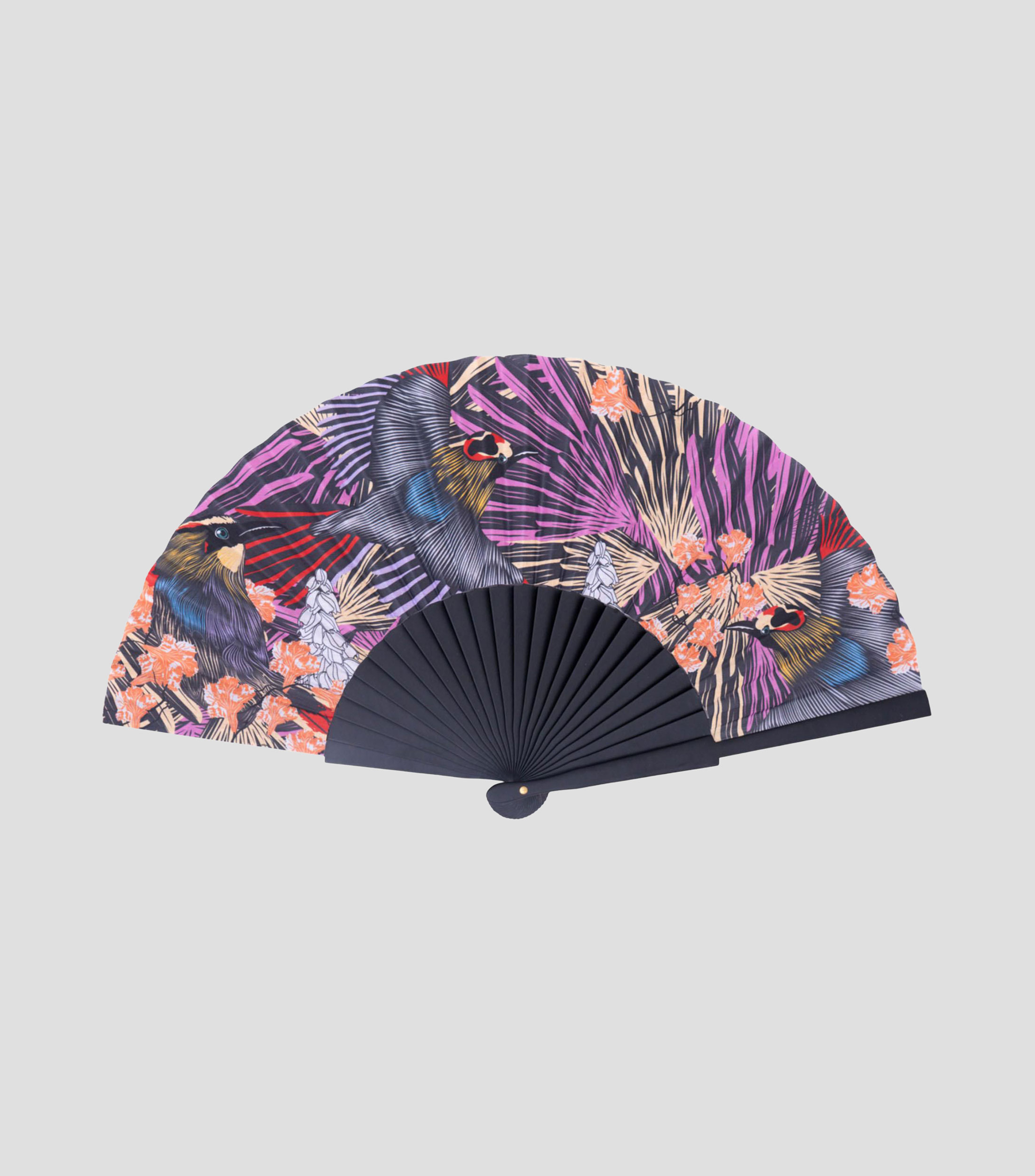 Abanico morado estampado Torogoz Mujer