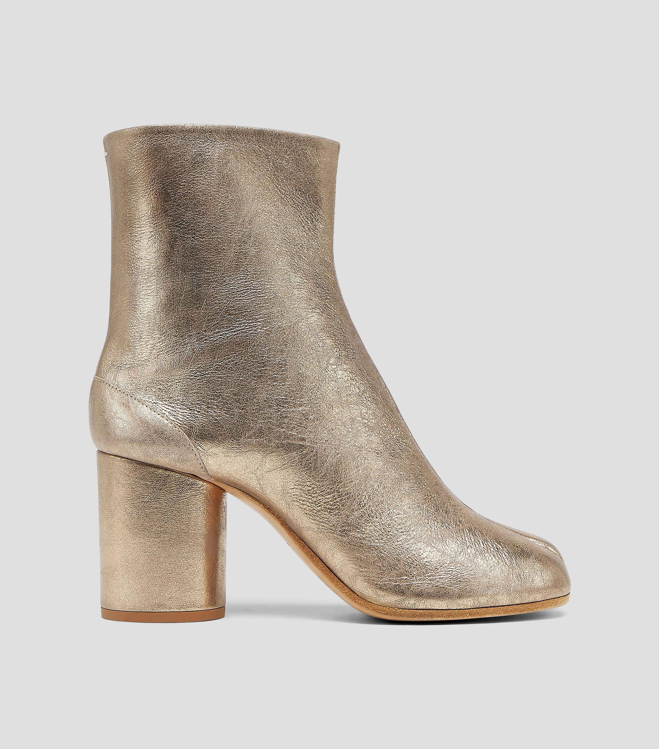 Botines Tabi en piel con tacón alto y ancho metalizados Mujer