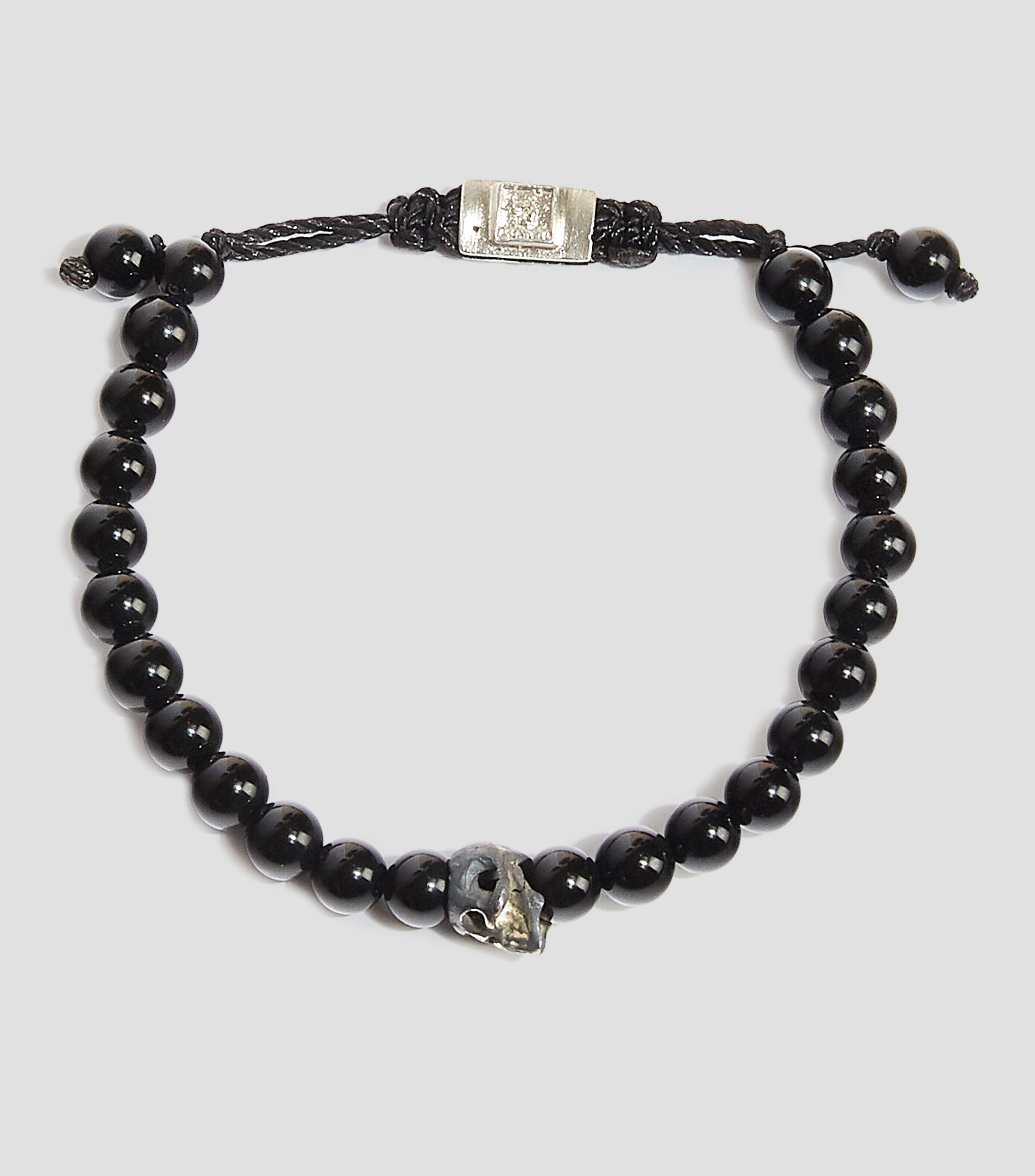 Pulsera ajustable obsidiana y plata Hombre