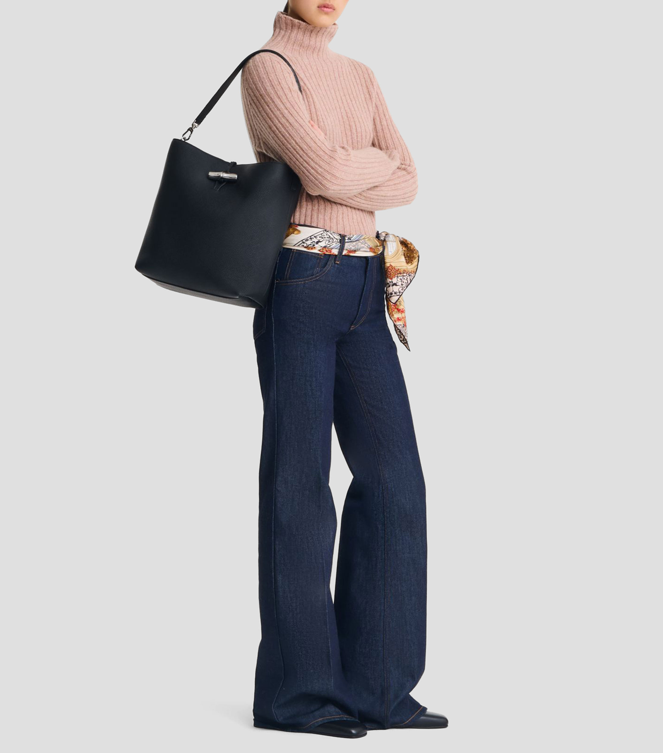 Bolsa hobo Le Roseau M en piel negra Mujer