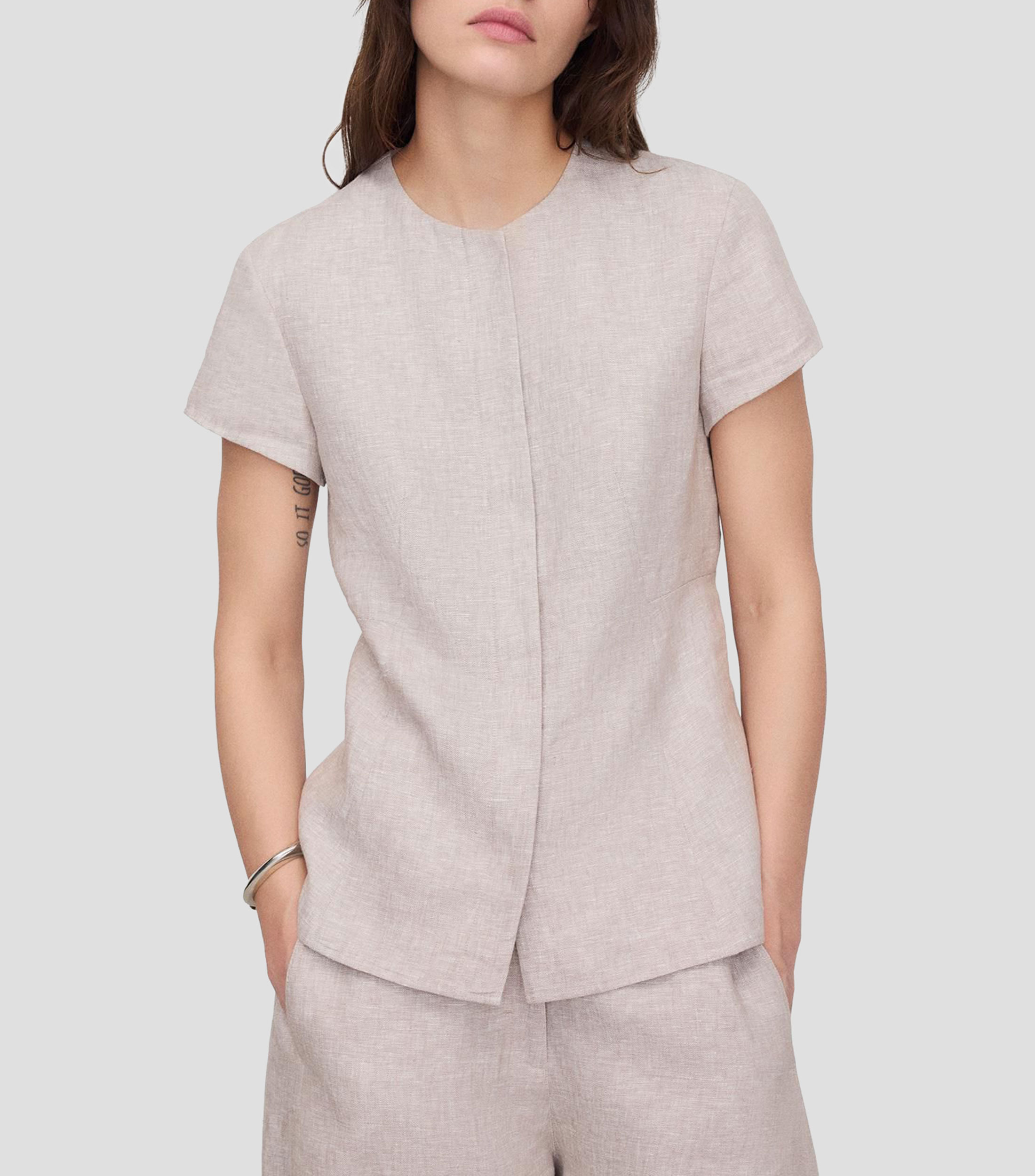 Blusa jaspeada manga corta Mujer