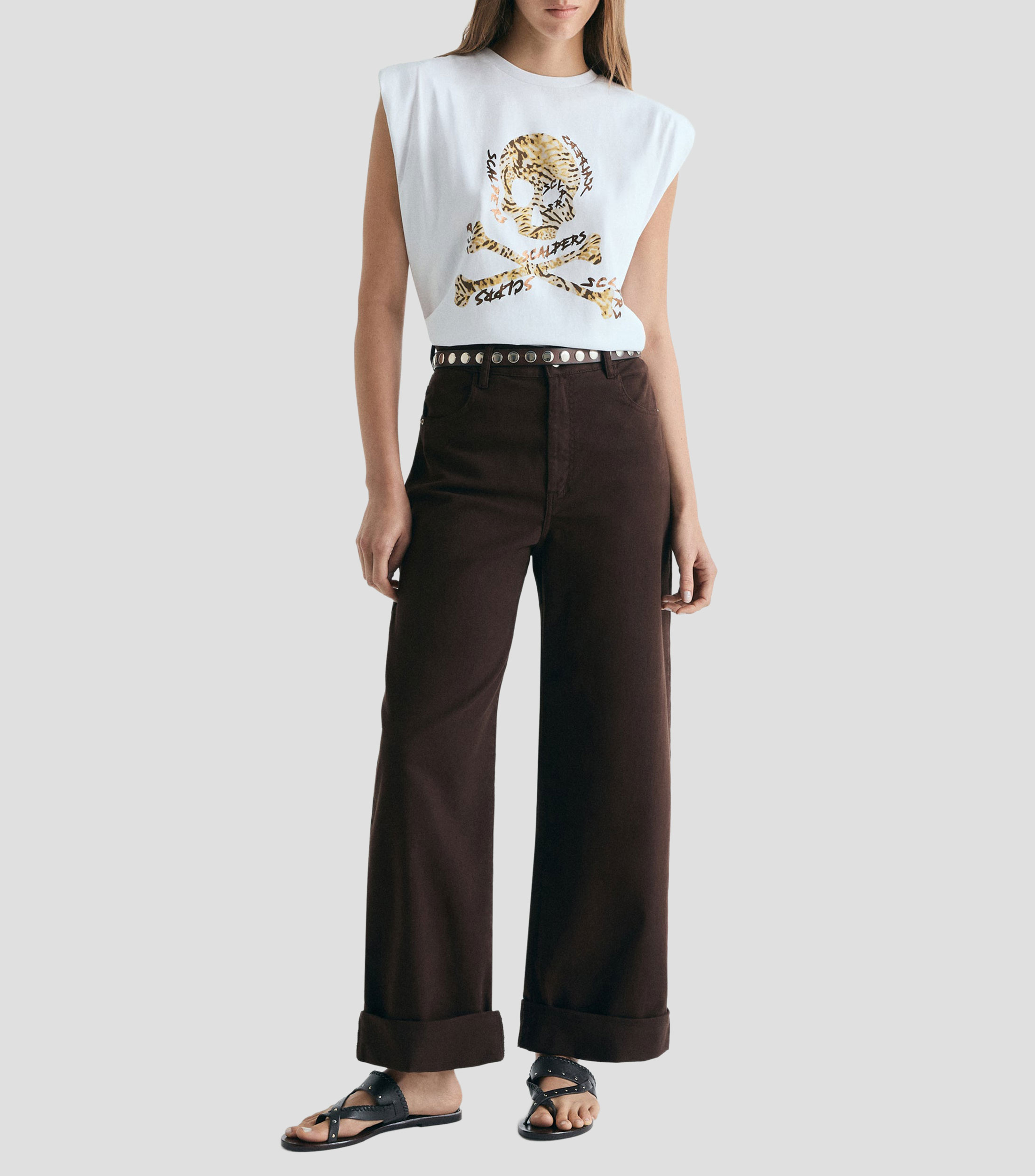 Top cuello redondo sin mangas estampado Mujer