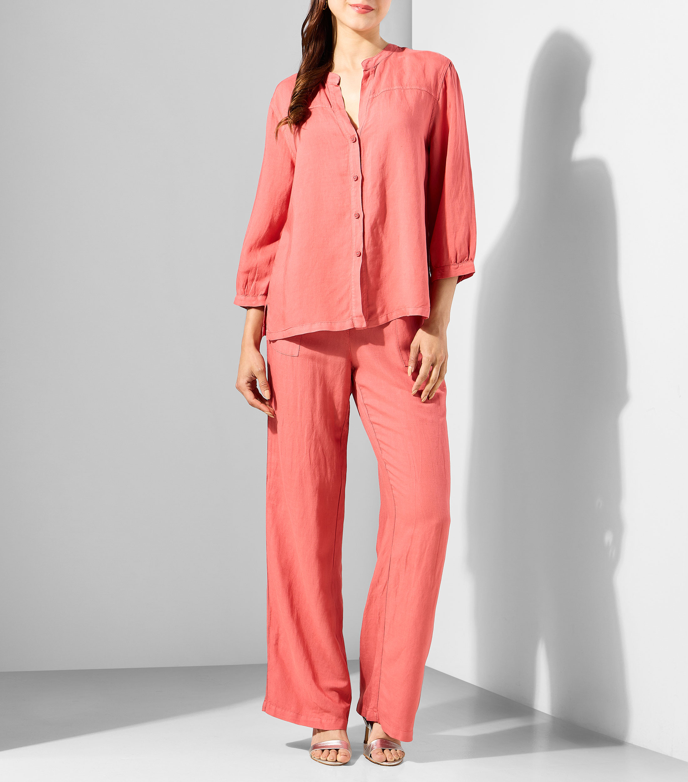 Camisa lisa manga 3/4 Mujer
