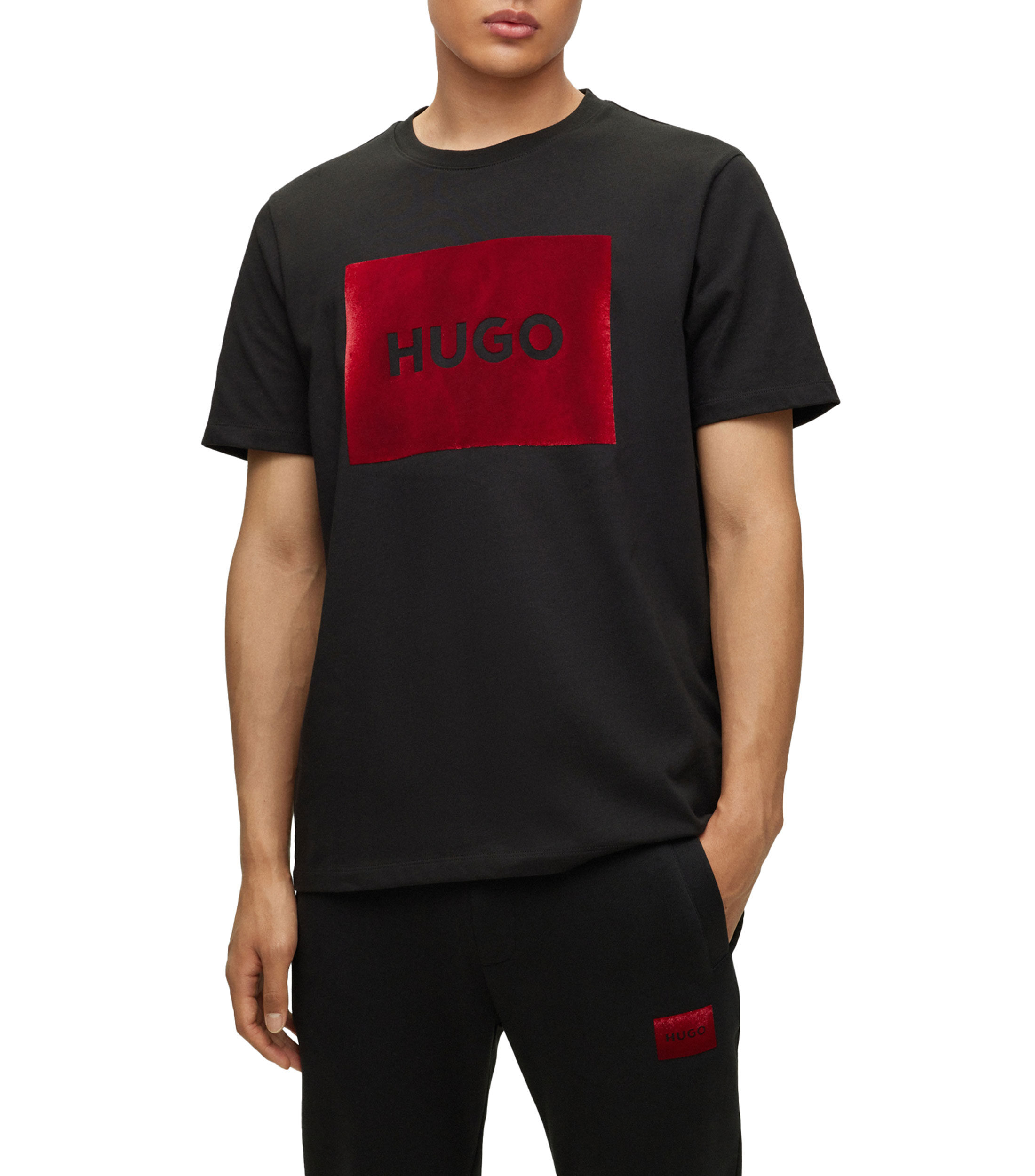 Hugo: Playera de punto de algodón con logo de efecto metálico Hombre ...