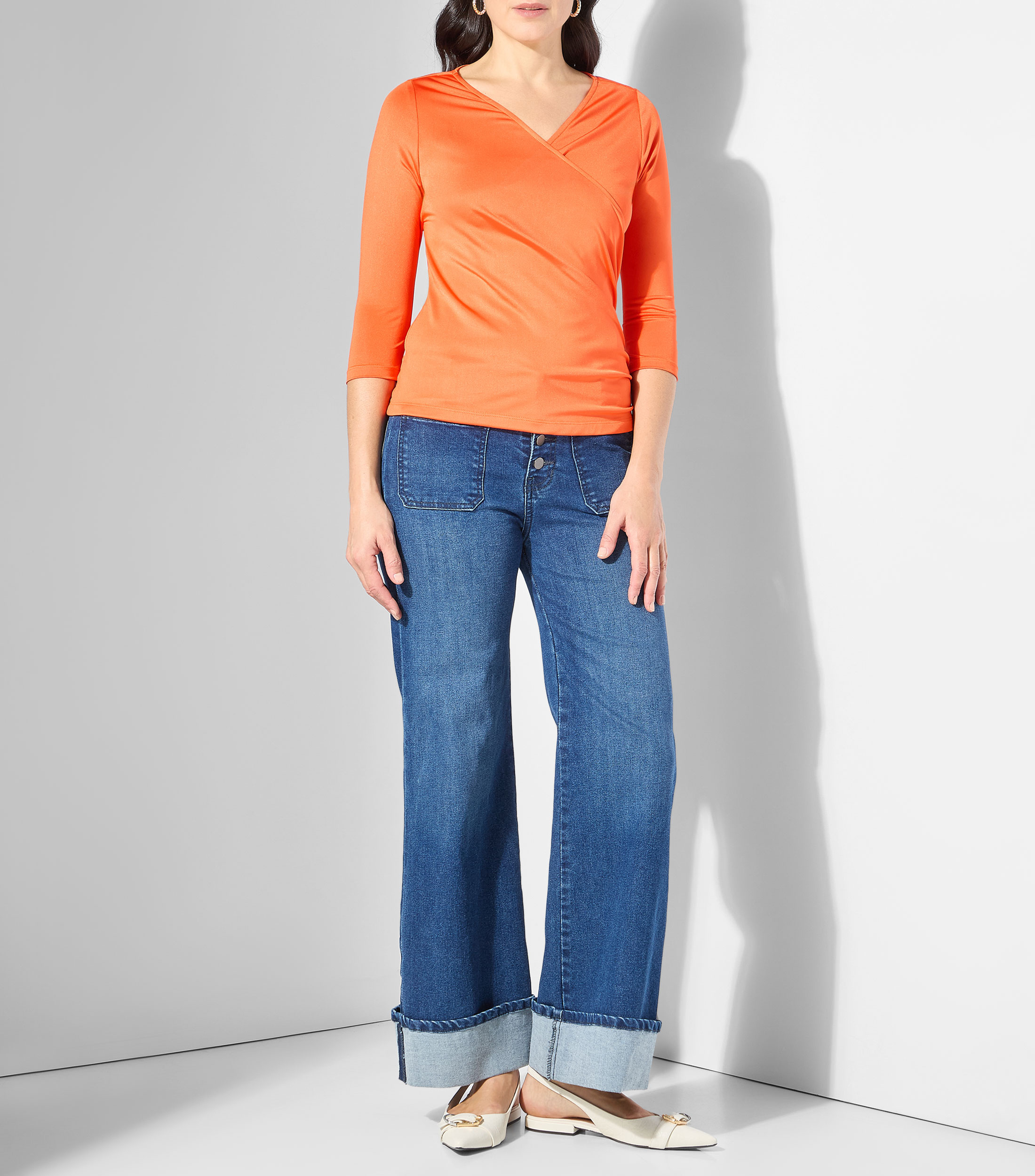 Blusa lisa con manga 3/4 Mujer