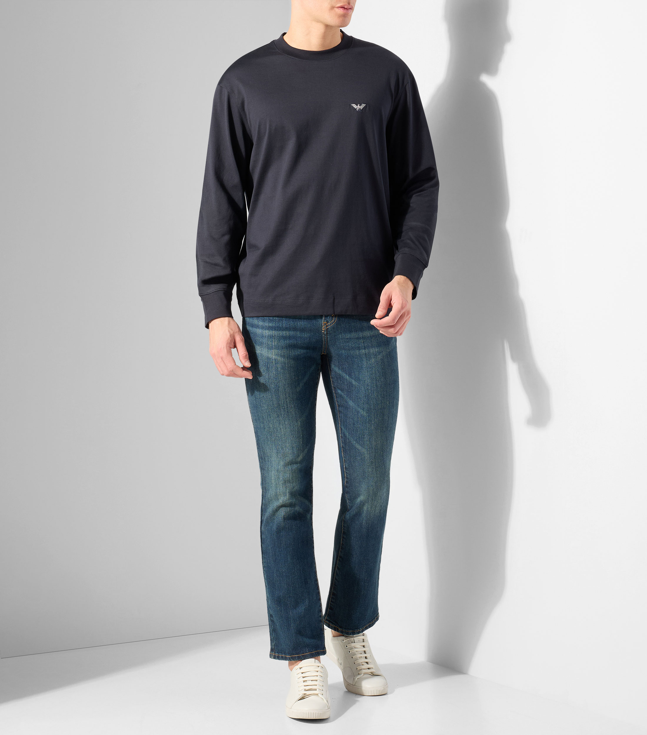 Playera de cuello redondo con manga larga lisa Hombre