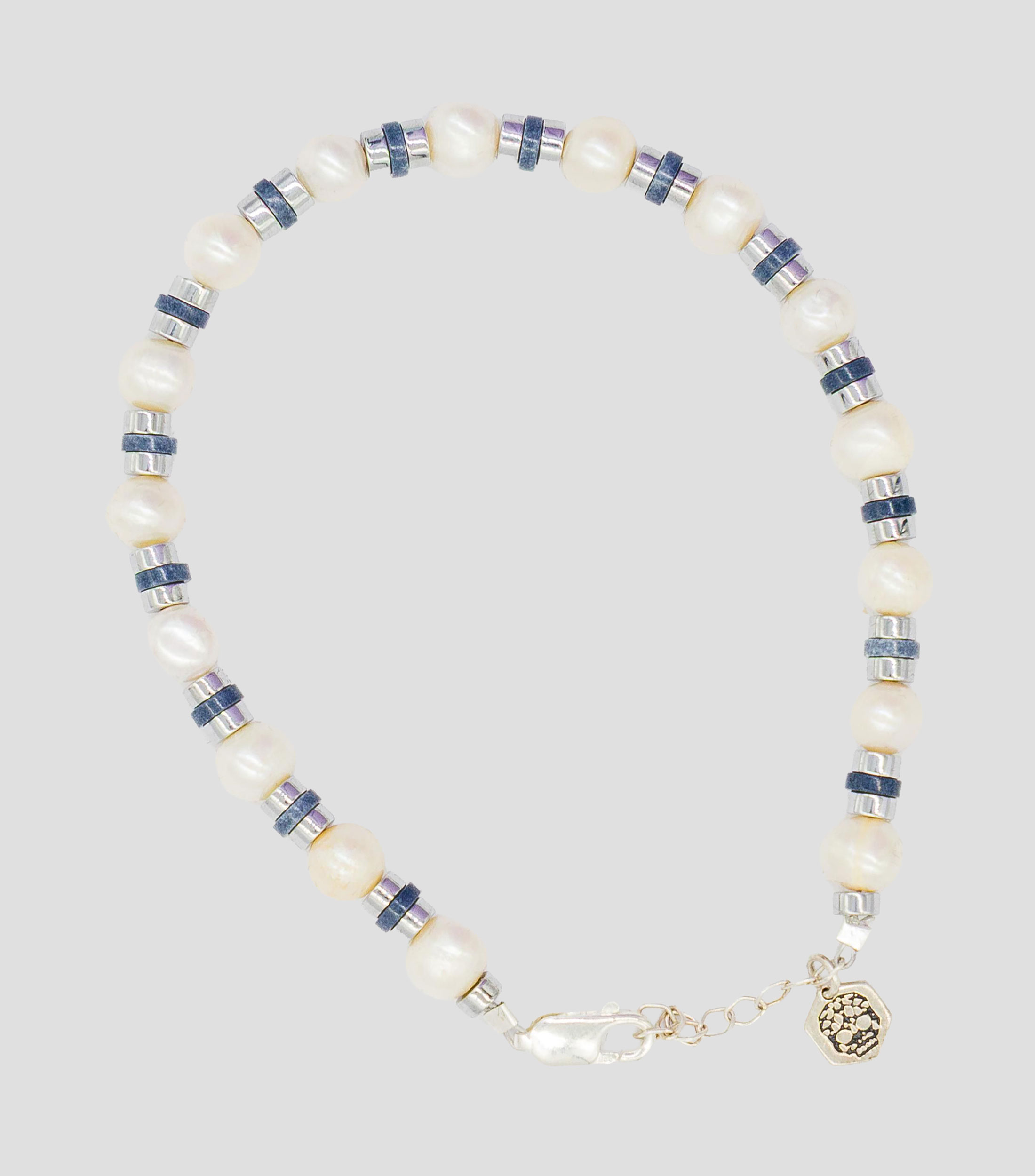 Pulsera en plata 925 con perlas y cuentas Hombre