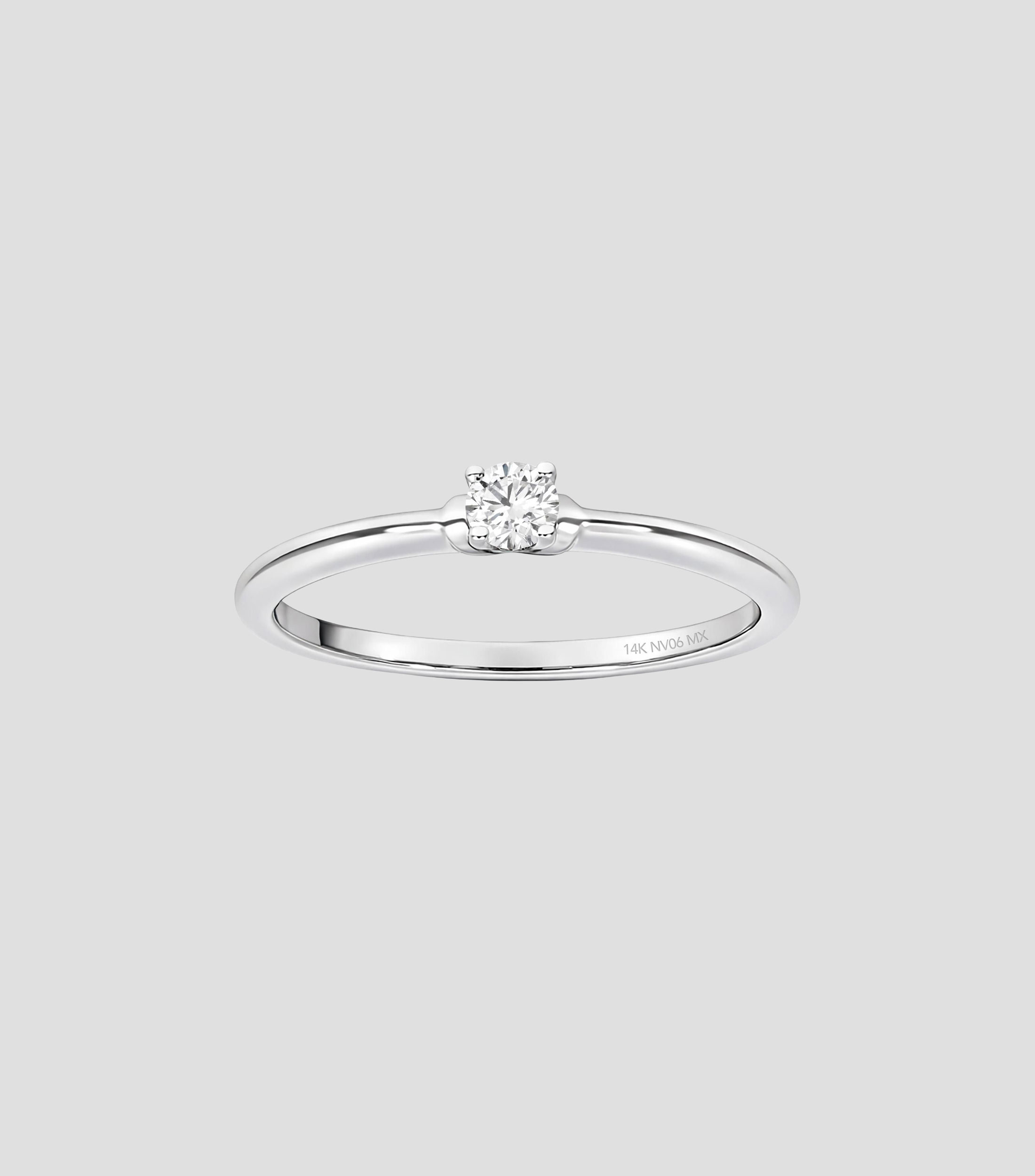 Anillo solitario en Oro blanco de 14 Kilates con diamante Mujer