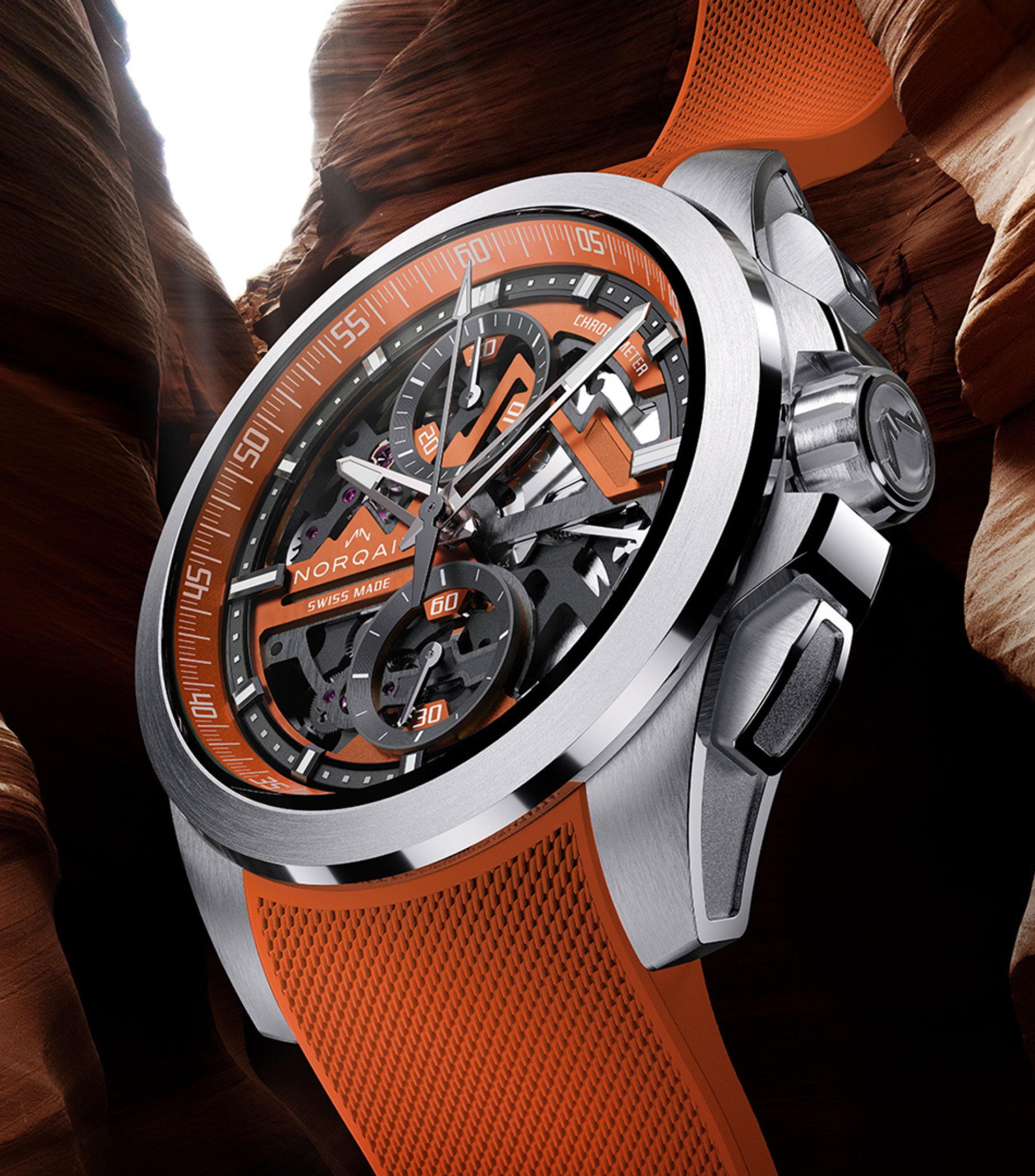 Reloj para Hombre Independence Skeleton Chrono Deportivo Naranja, Plateado