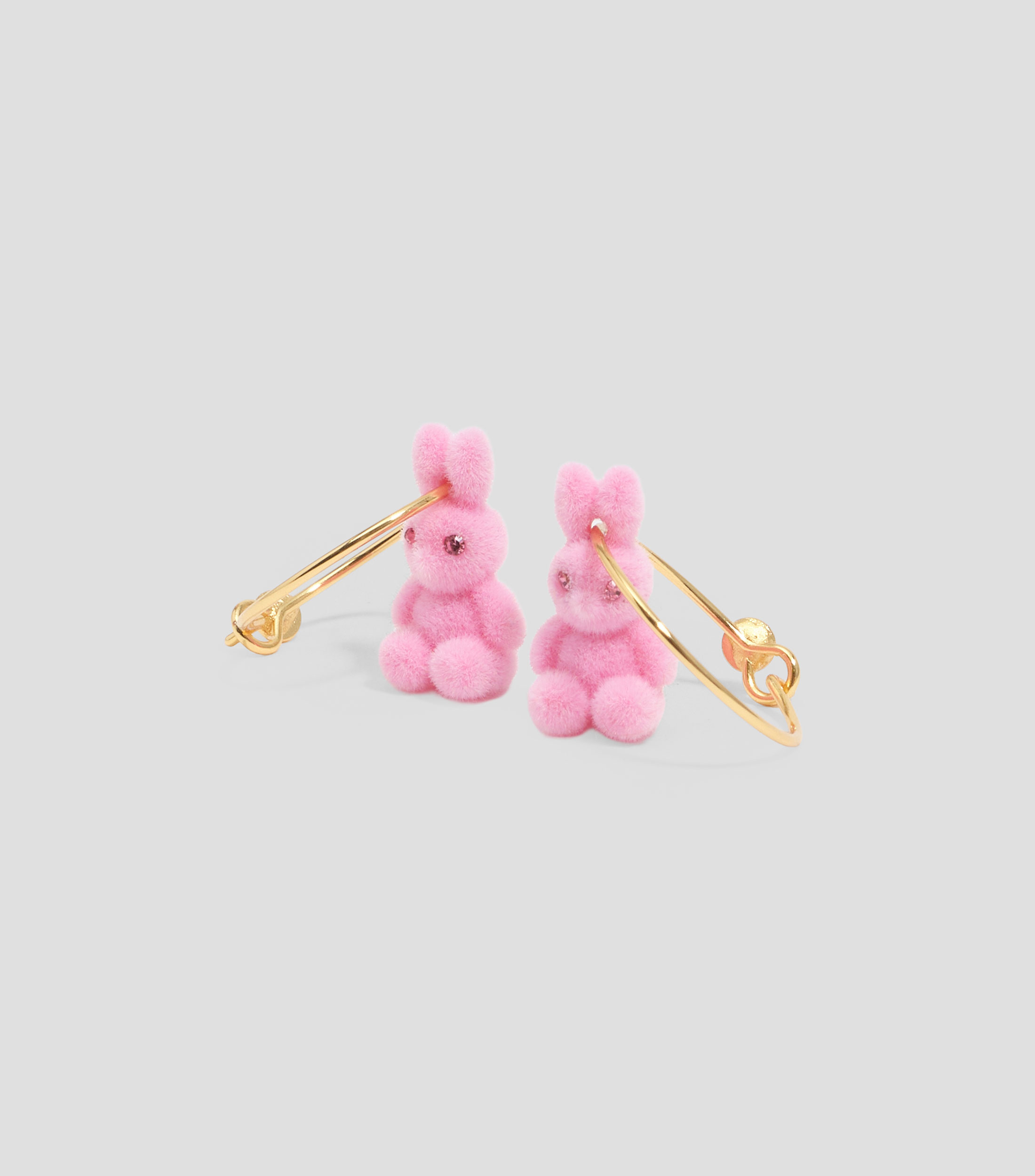 Pendientes aro pequeño conejo flocado rosa Mujer