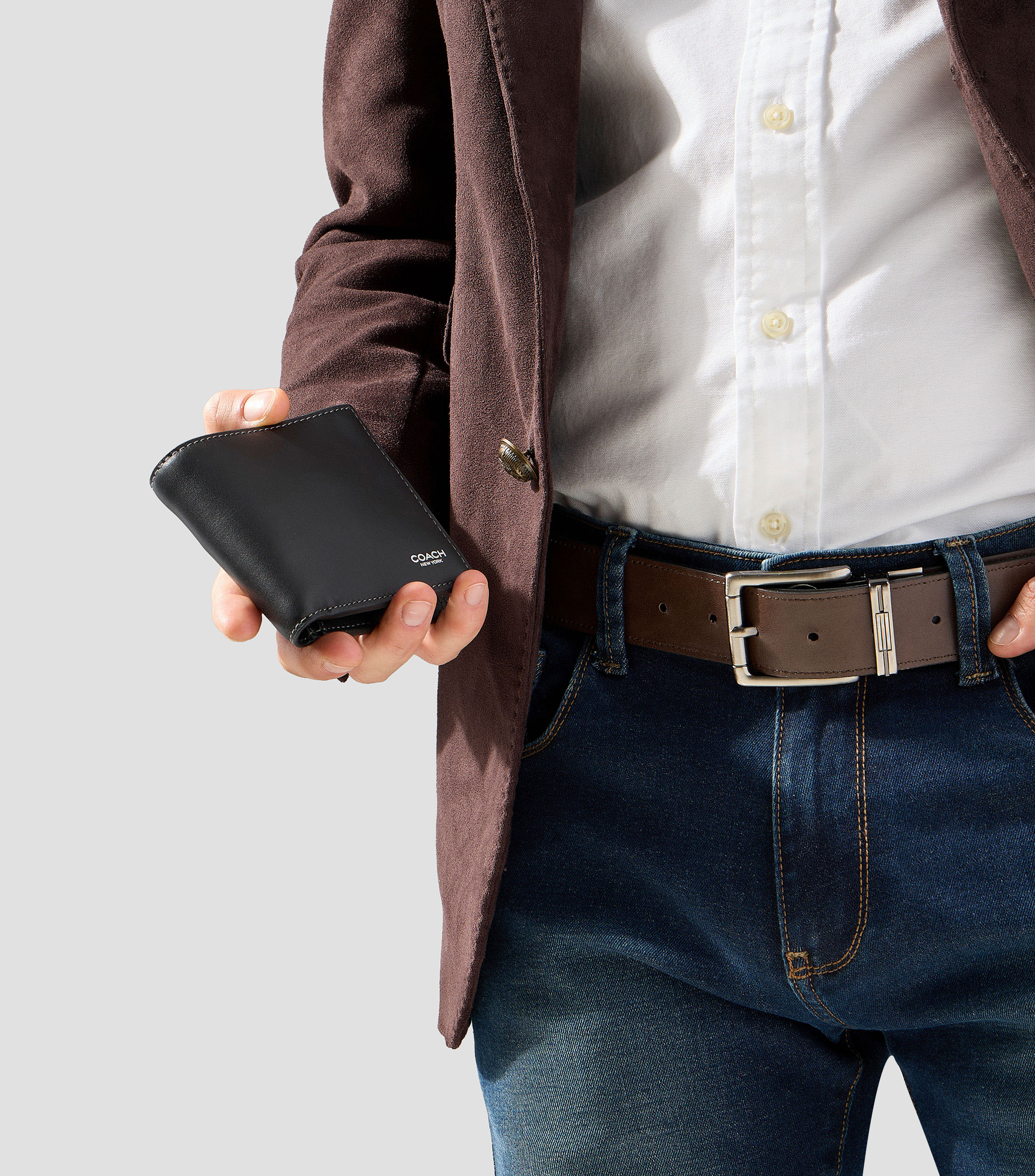 Cartera bifold en piel negra lisa Hombre