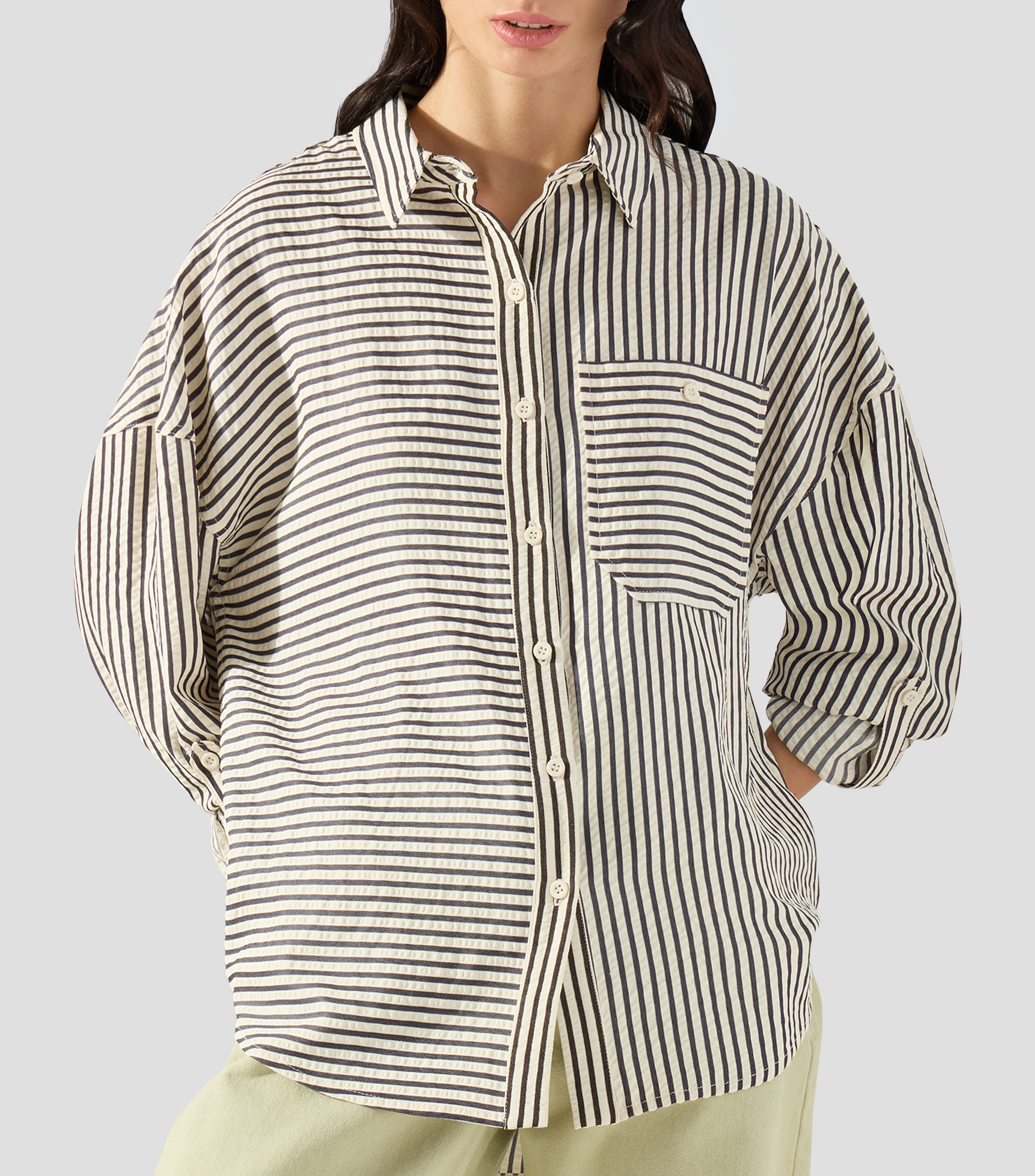 Camisa a rayas manga larga Mujer