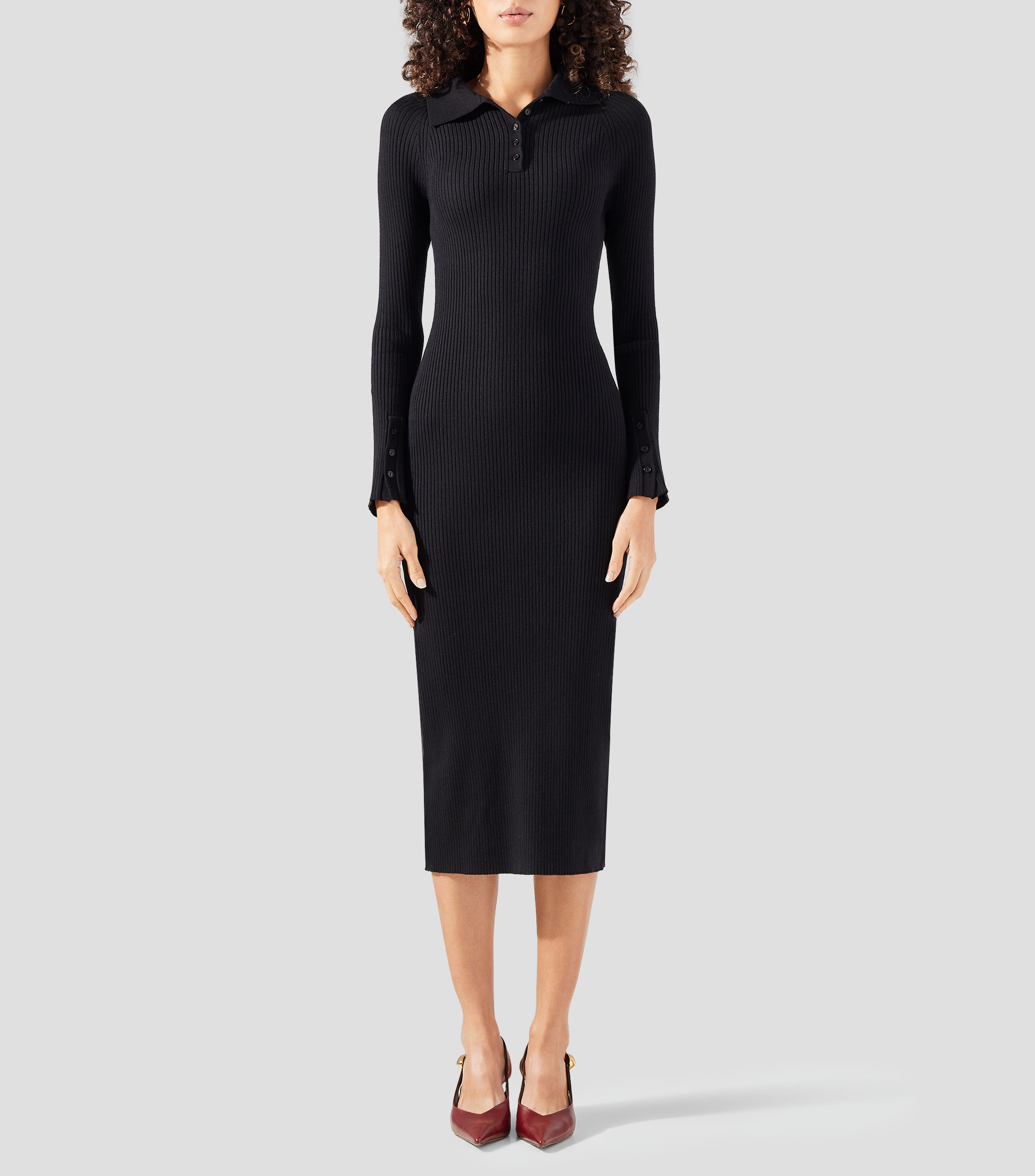 Vestido midi manga larga liso Mujer