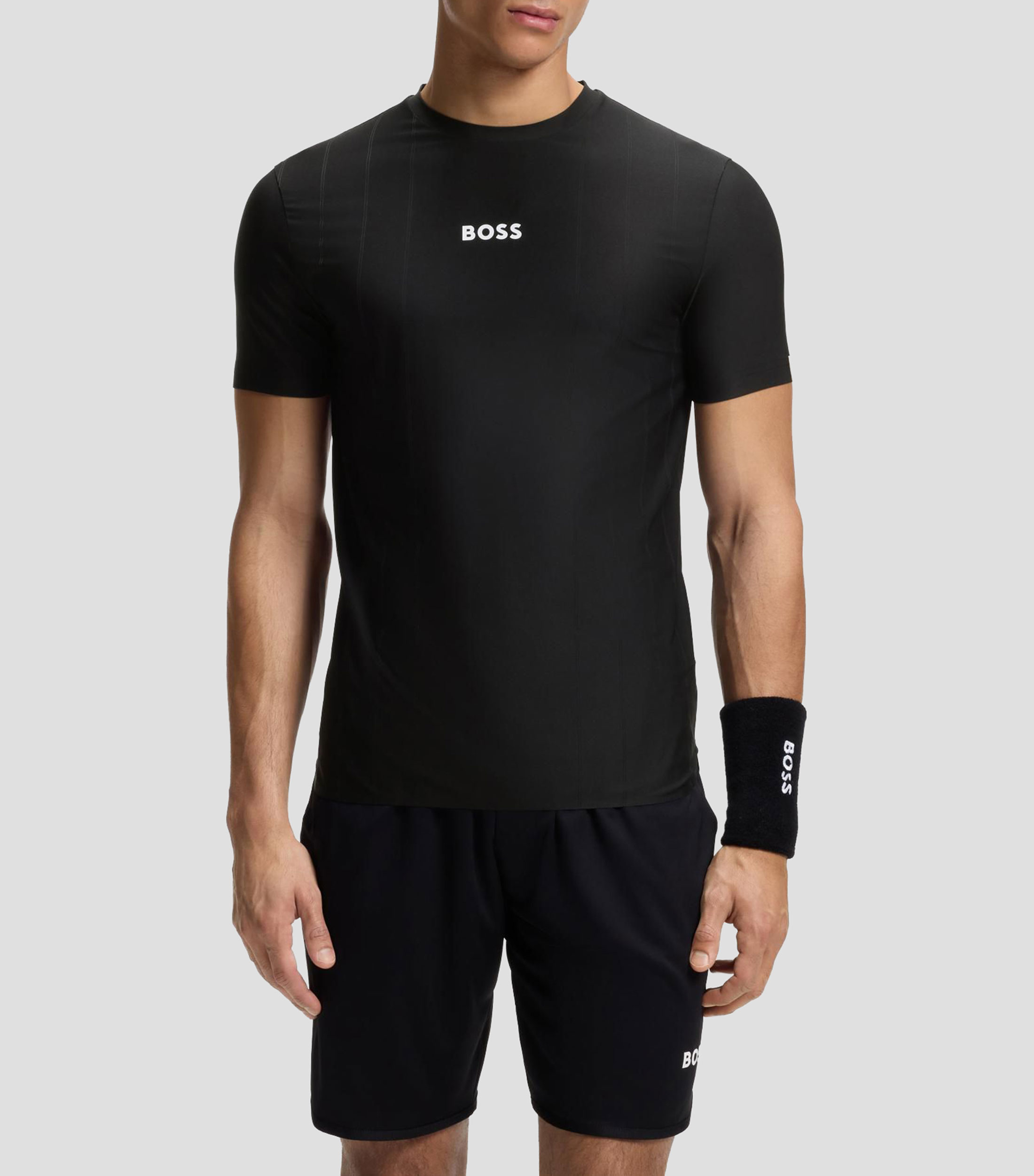 Playera slim fit de jacquard a rayas con logo estampado Hombre