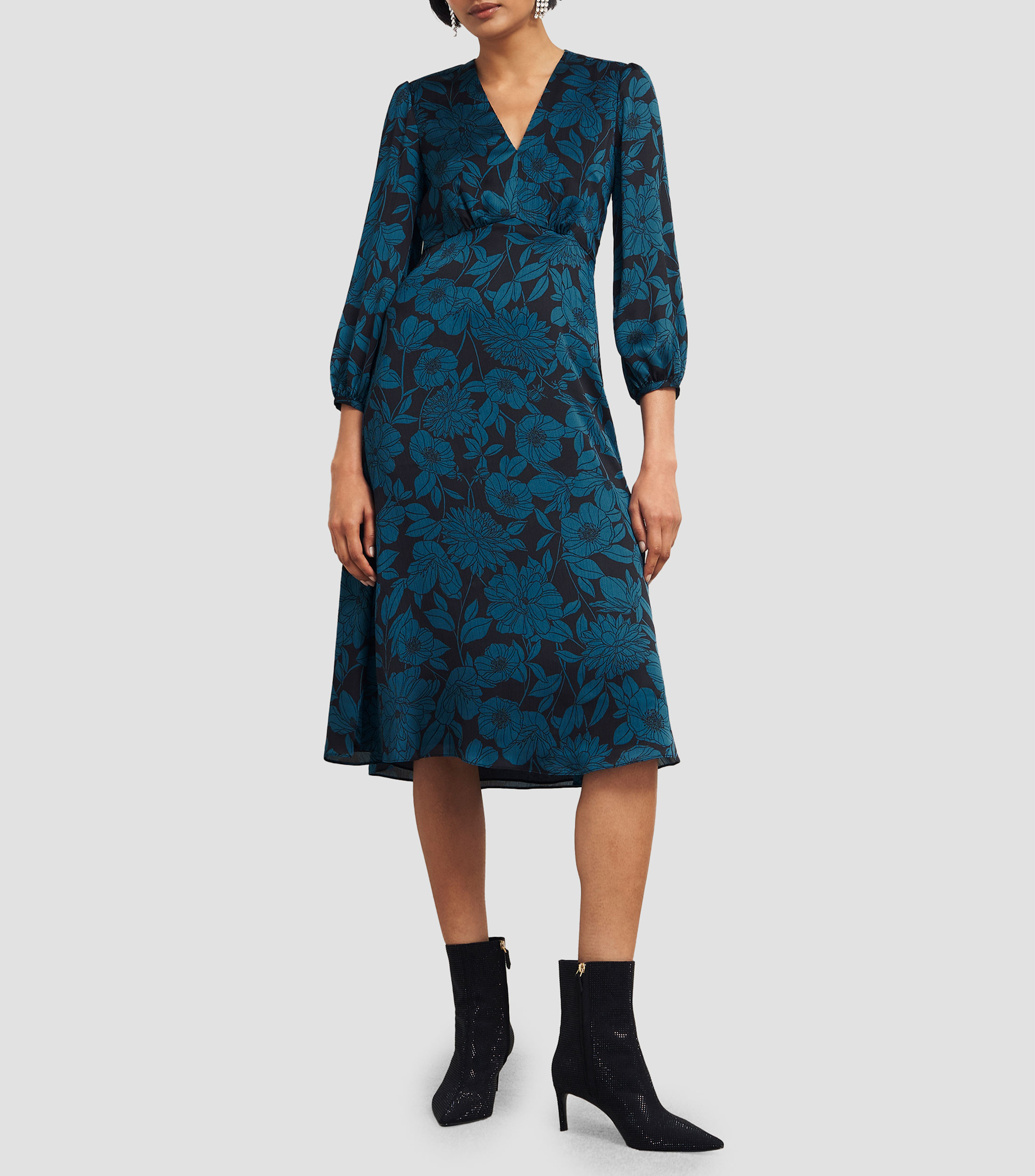 Vestido midi de manga 3,4 estampado Mujer