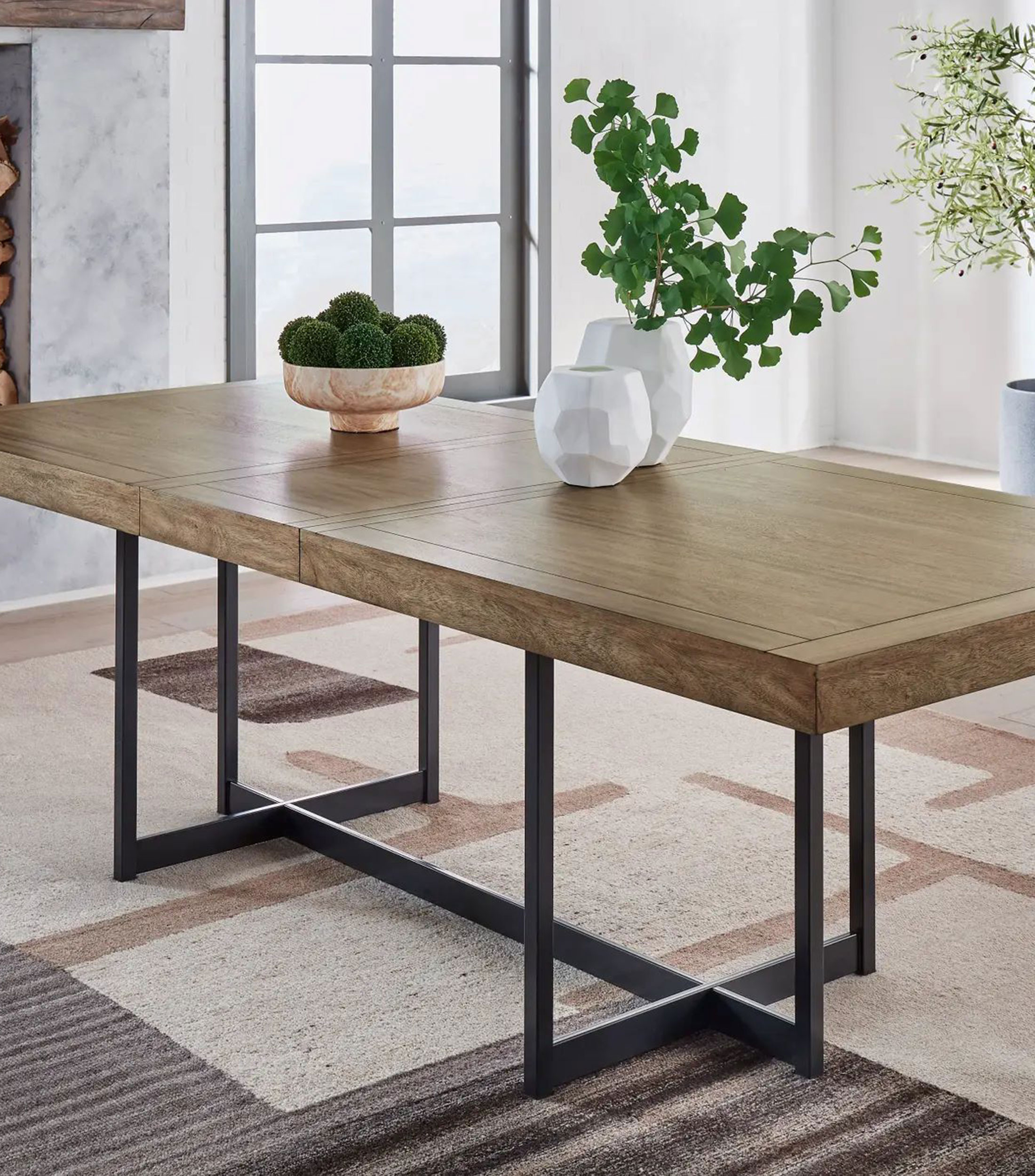 Mesa de comedor rectangular con extensión autoguardable Taluana