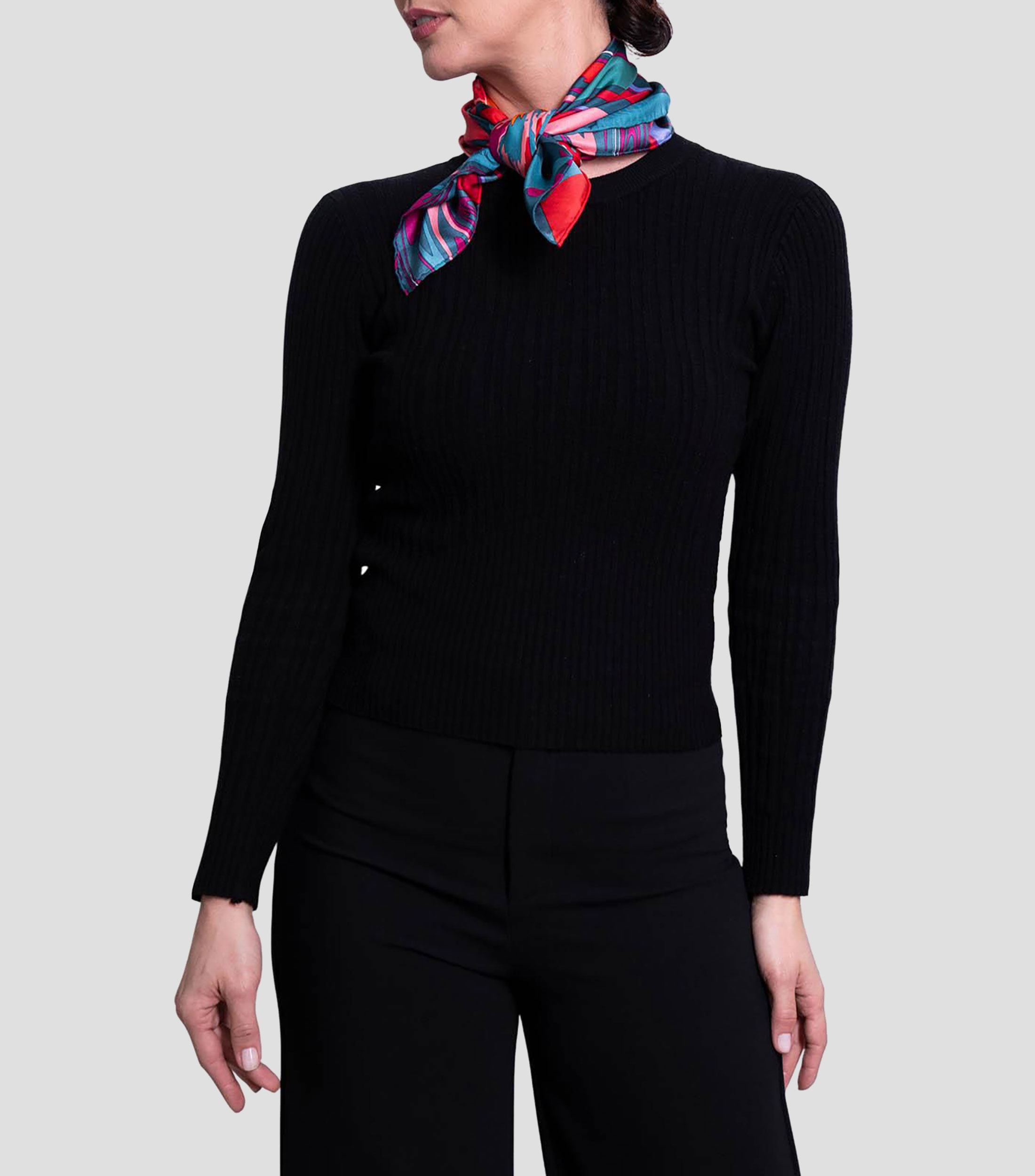 Mascada en seda verde estampada Mujer