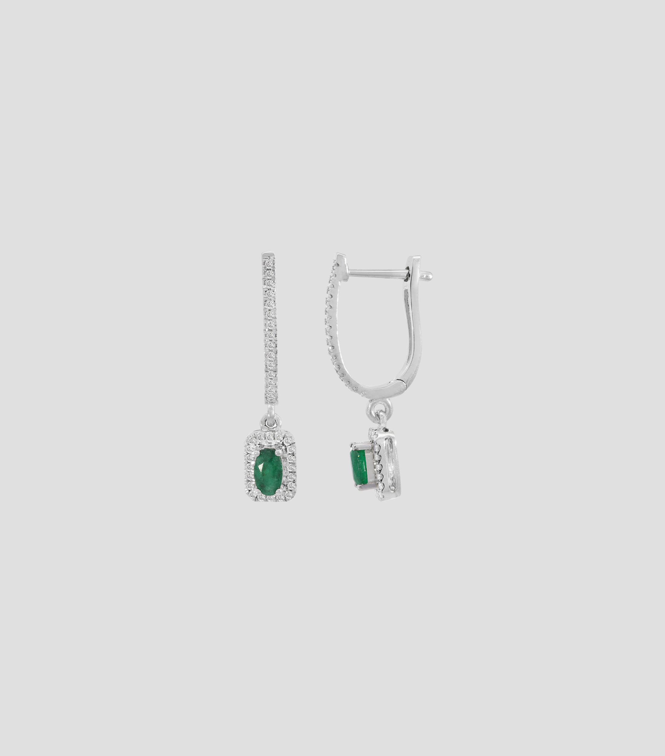 Aretes en oro blanco de 14 kilates con esmeralda y diamantes Mujer