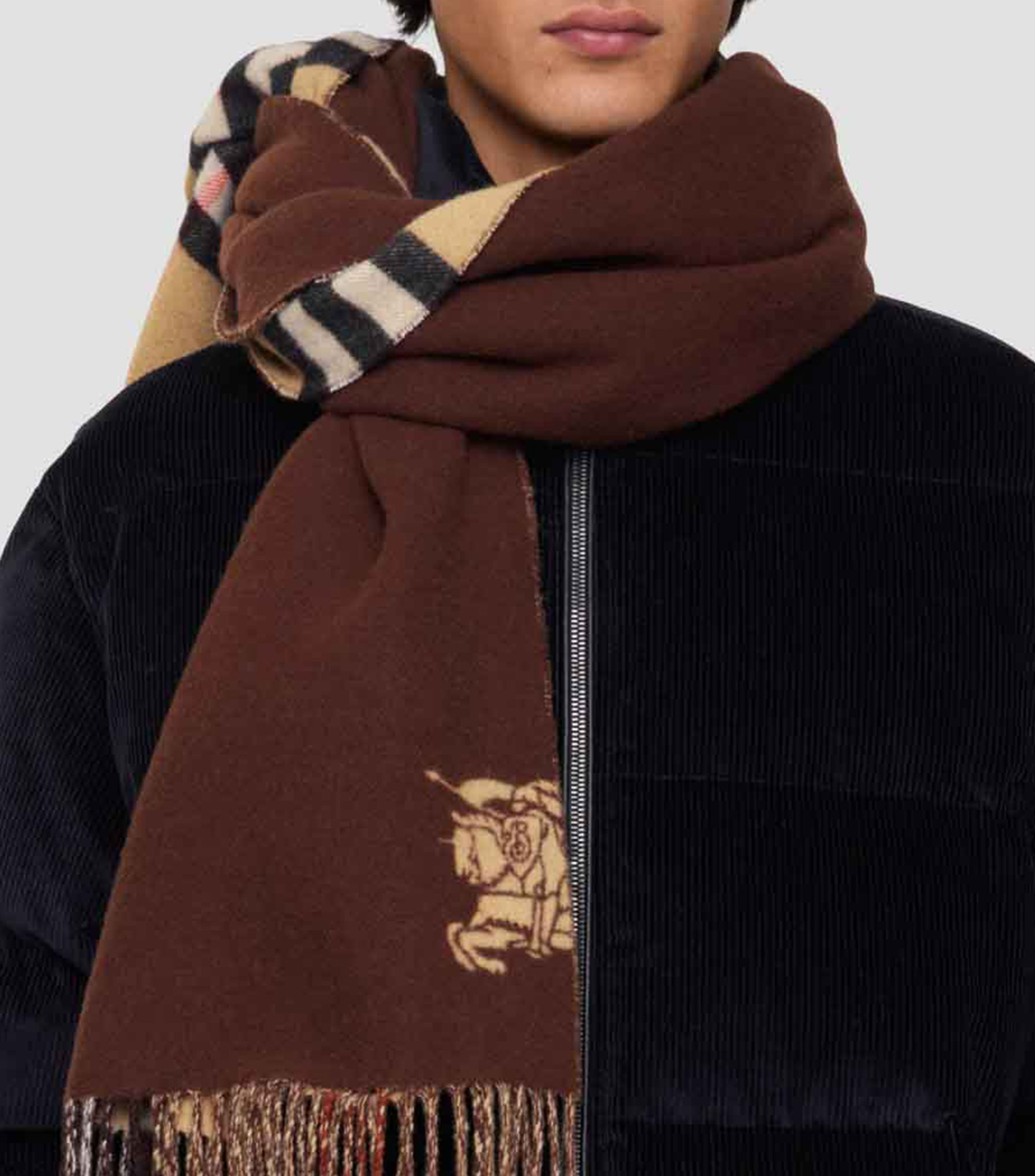 Bufanda reversible café a cuadros Unisex