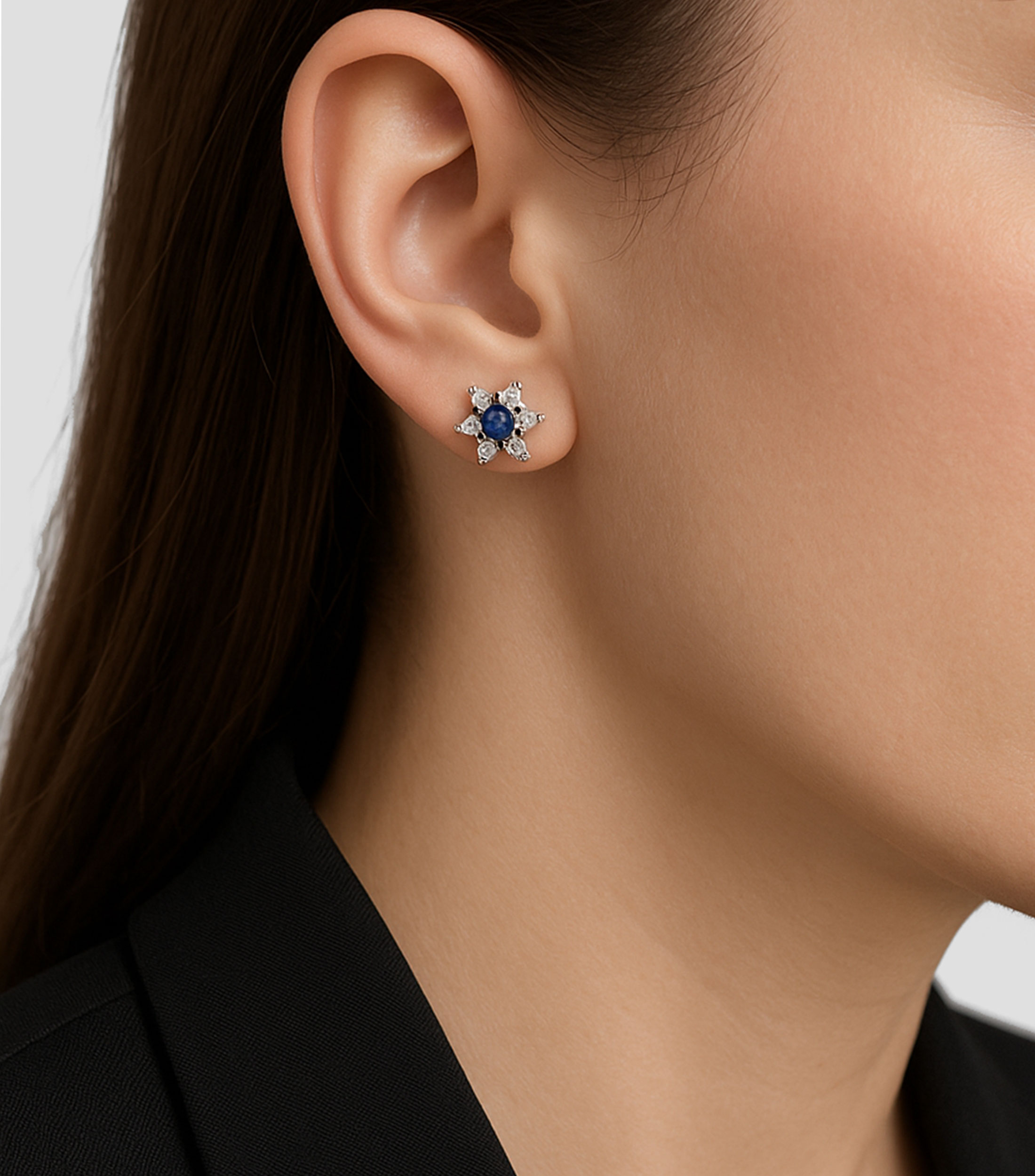 Pendientes en oro blanco con zafiro y diamantes Big Three Mujer
