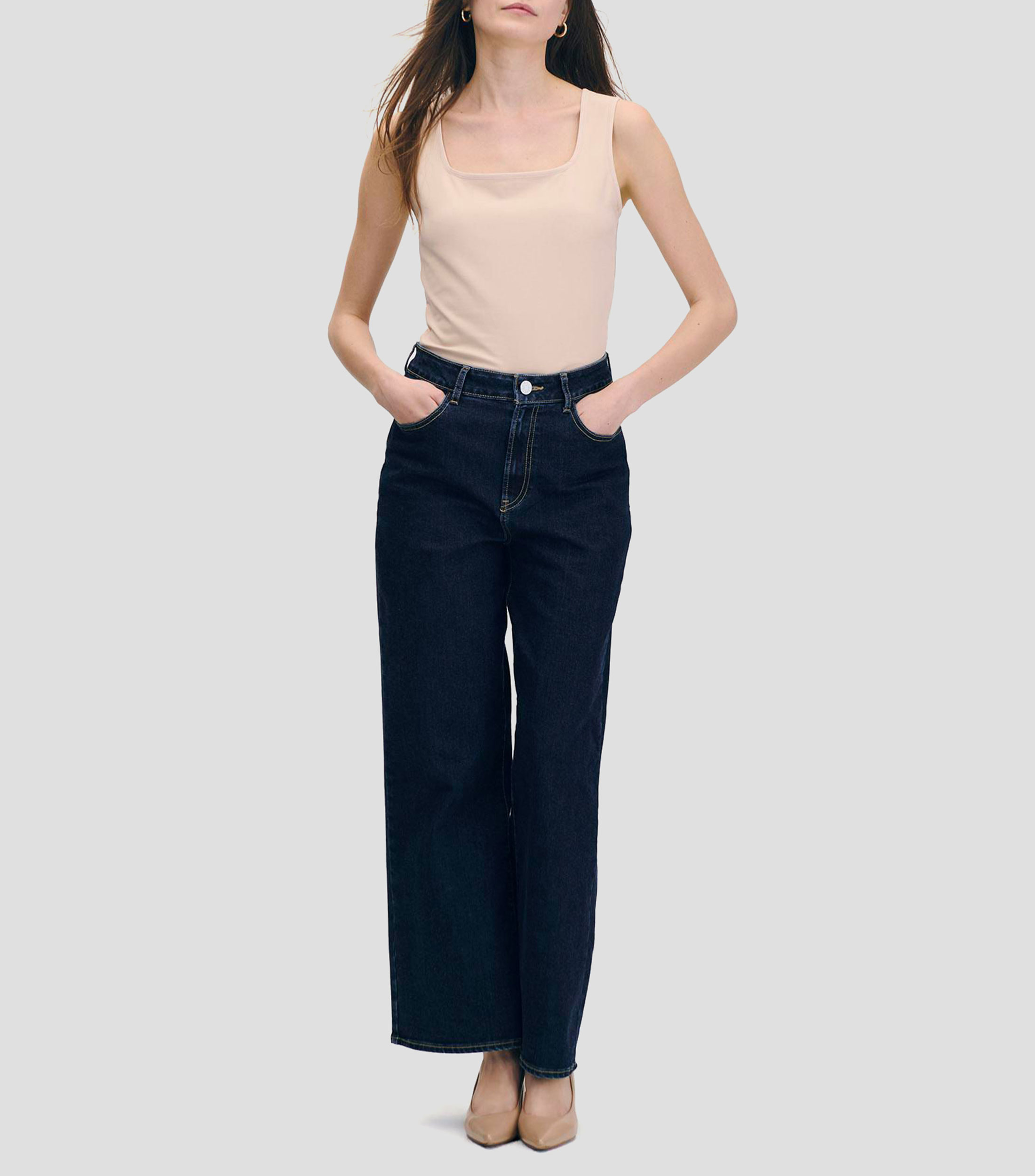 Top Nude Basico Escote Cuadrado Tirante Ancho Mujer