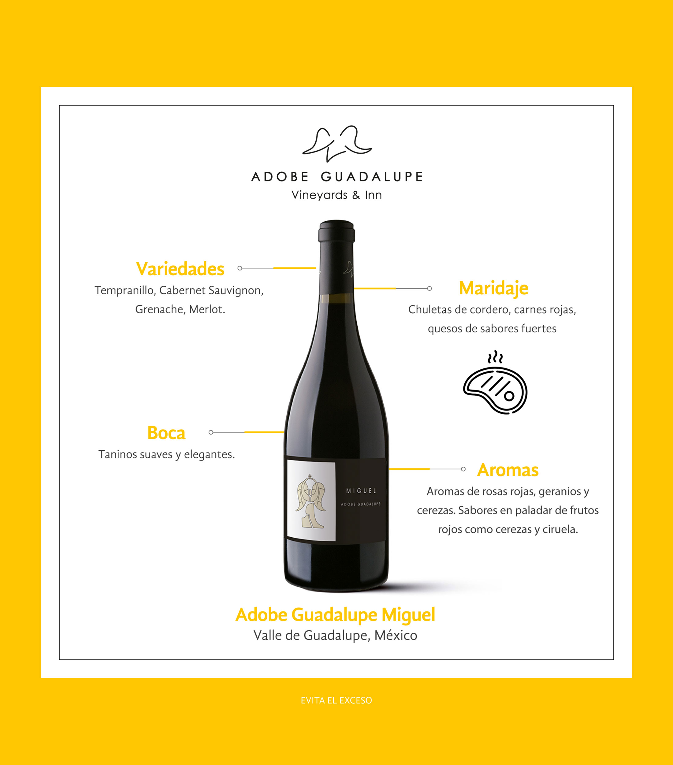 Vino Tinto Tempranillo Miguel Adobe Guadalupe, 750 ml