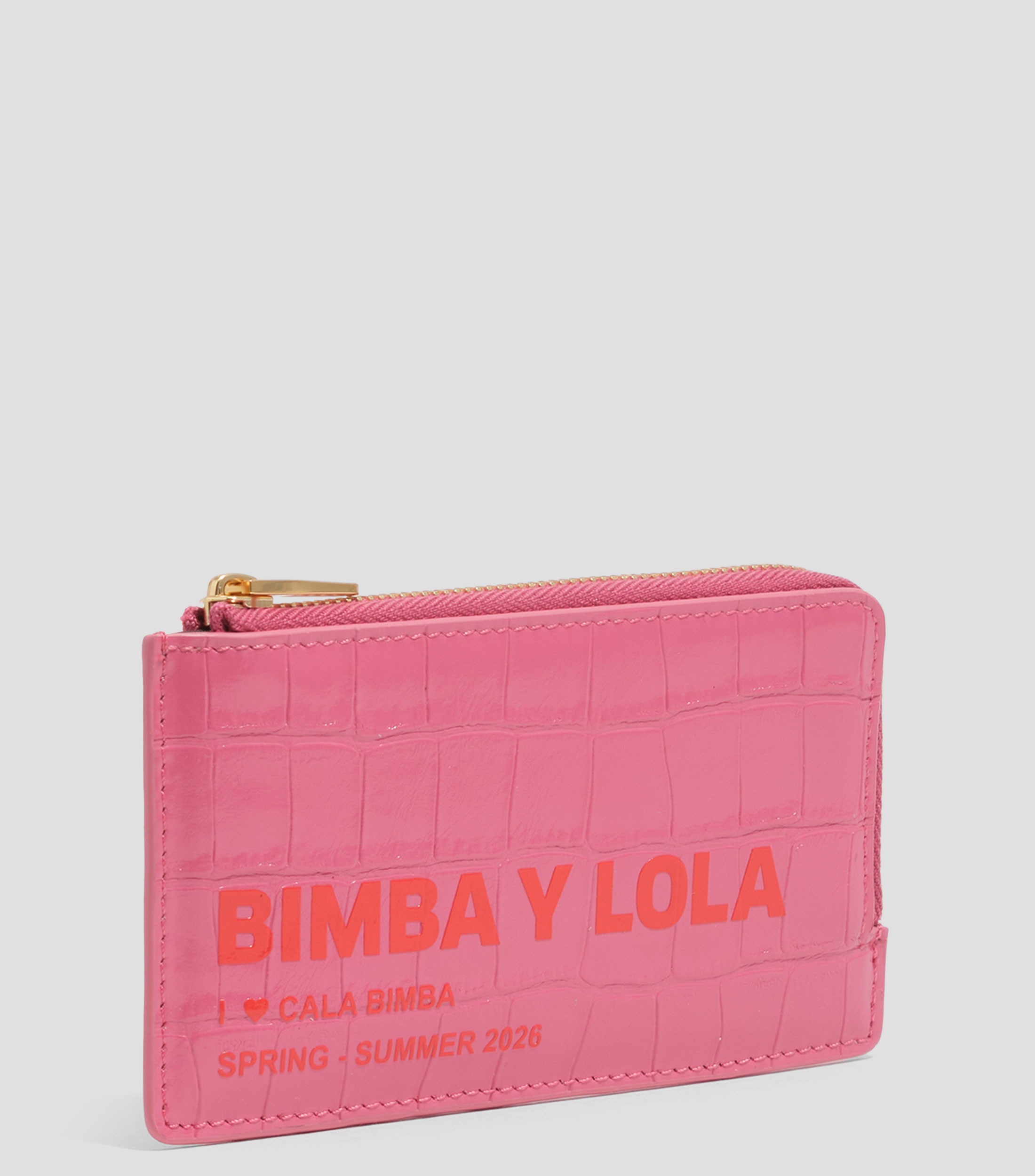 Tarjetero monedero grabado cocodrilo rosa oscuro Mujer