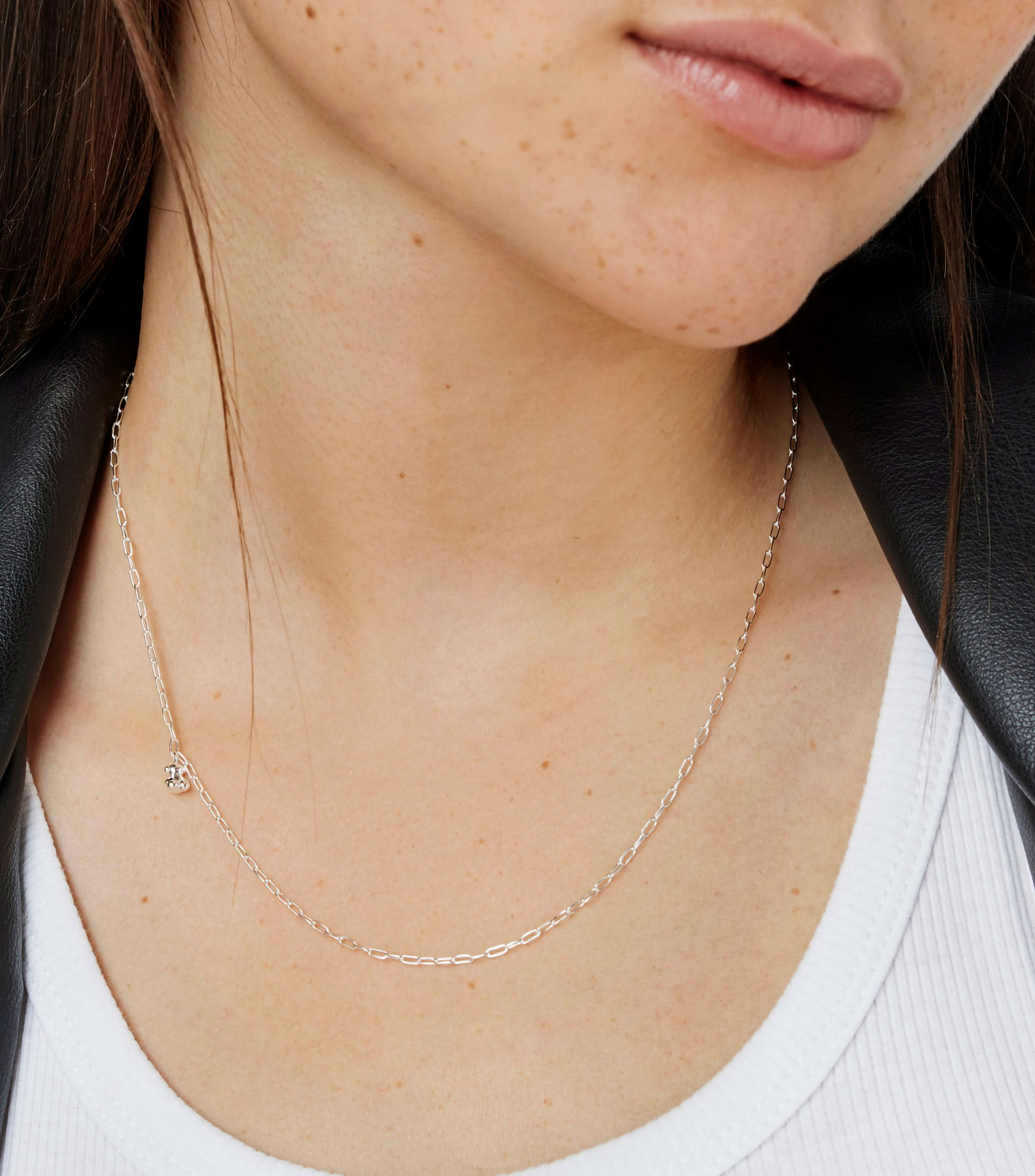Collar con oso en plata con anillas ovales Bold Bear Mujer