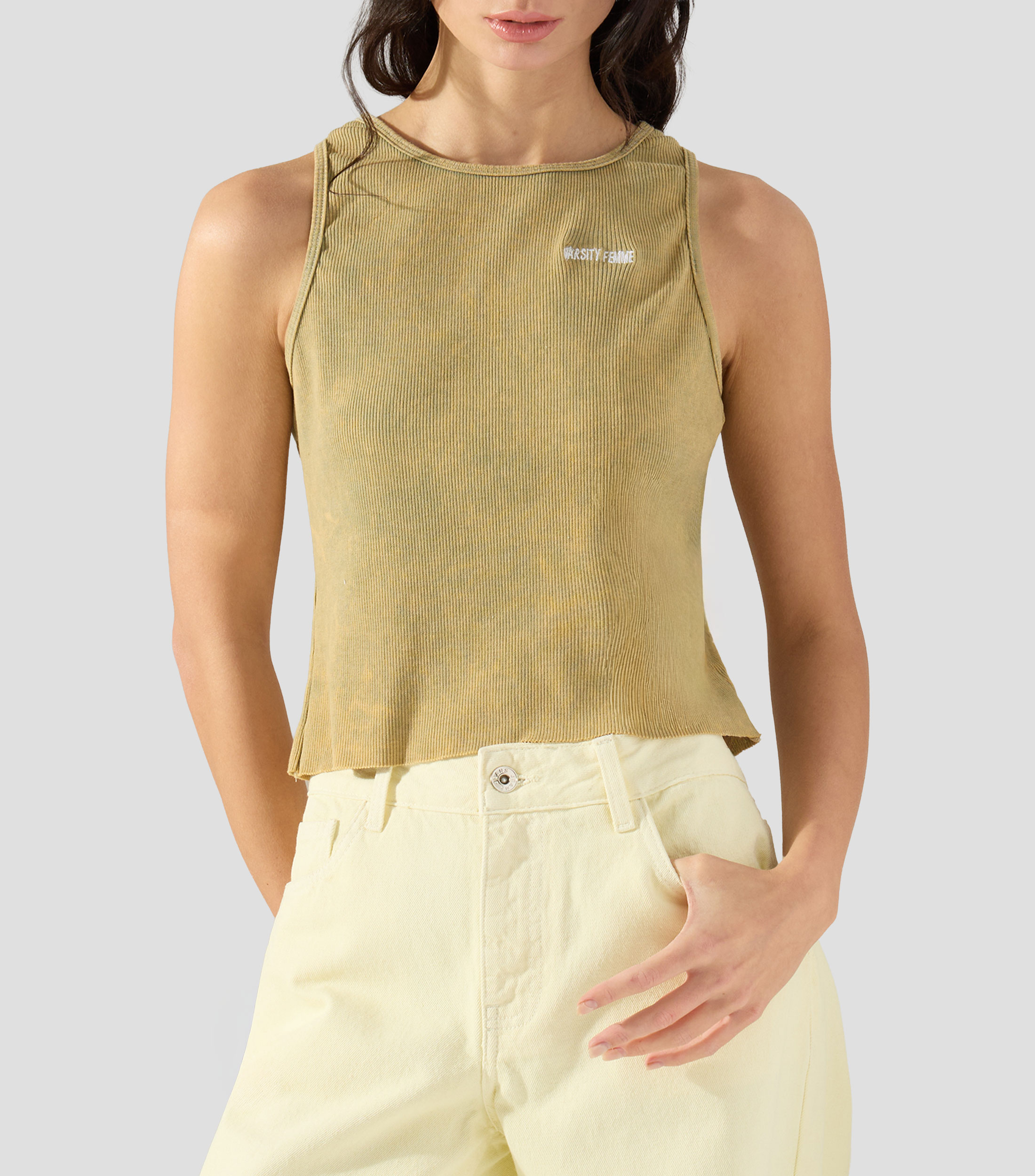 Top liso sin mangas Mujer