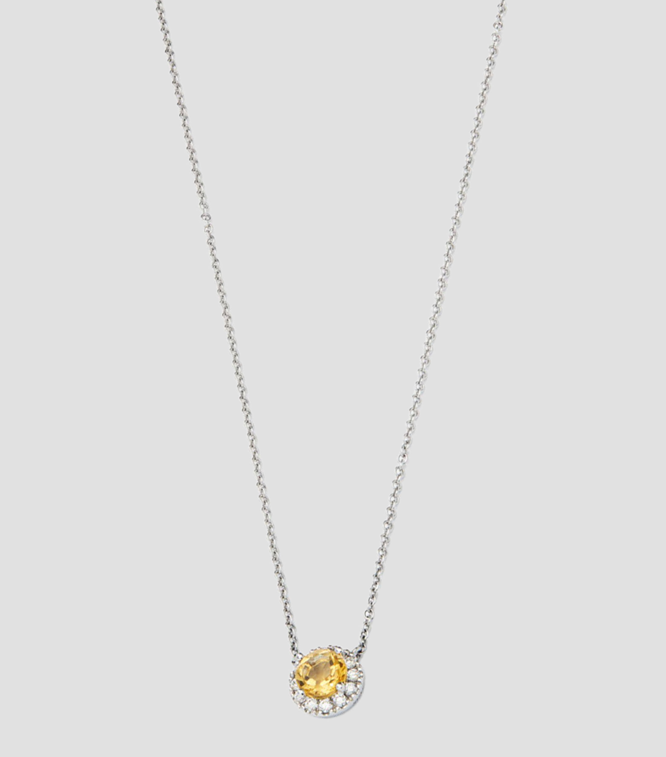 Collar oro blanco de 18 kilates con dije de cuarzo citrino Mujer