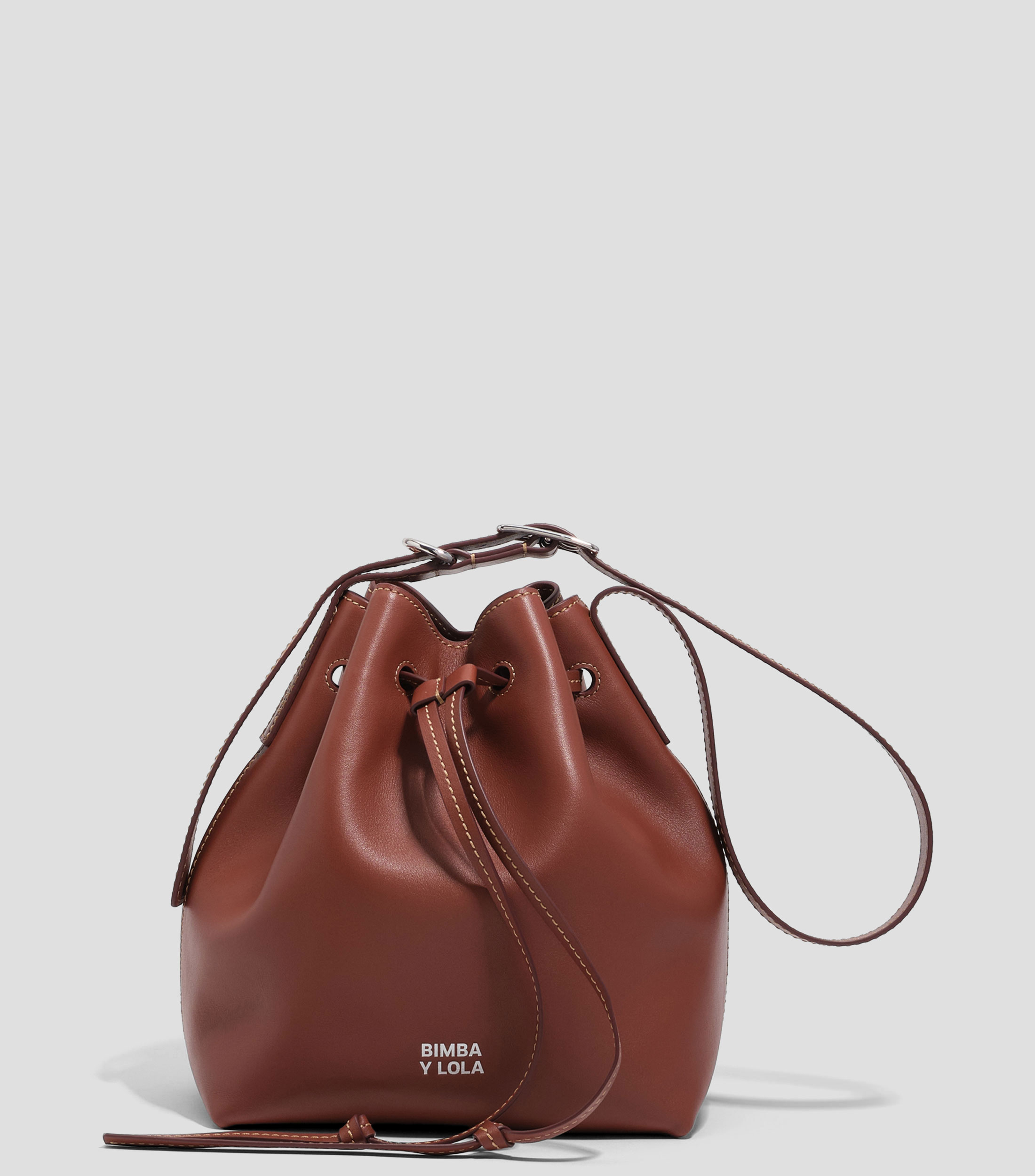 Bolsa bucket Carlino grande piel nuez Mujer