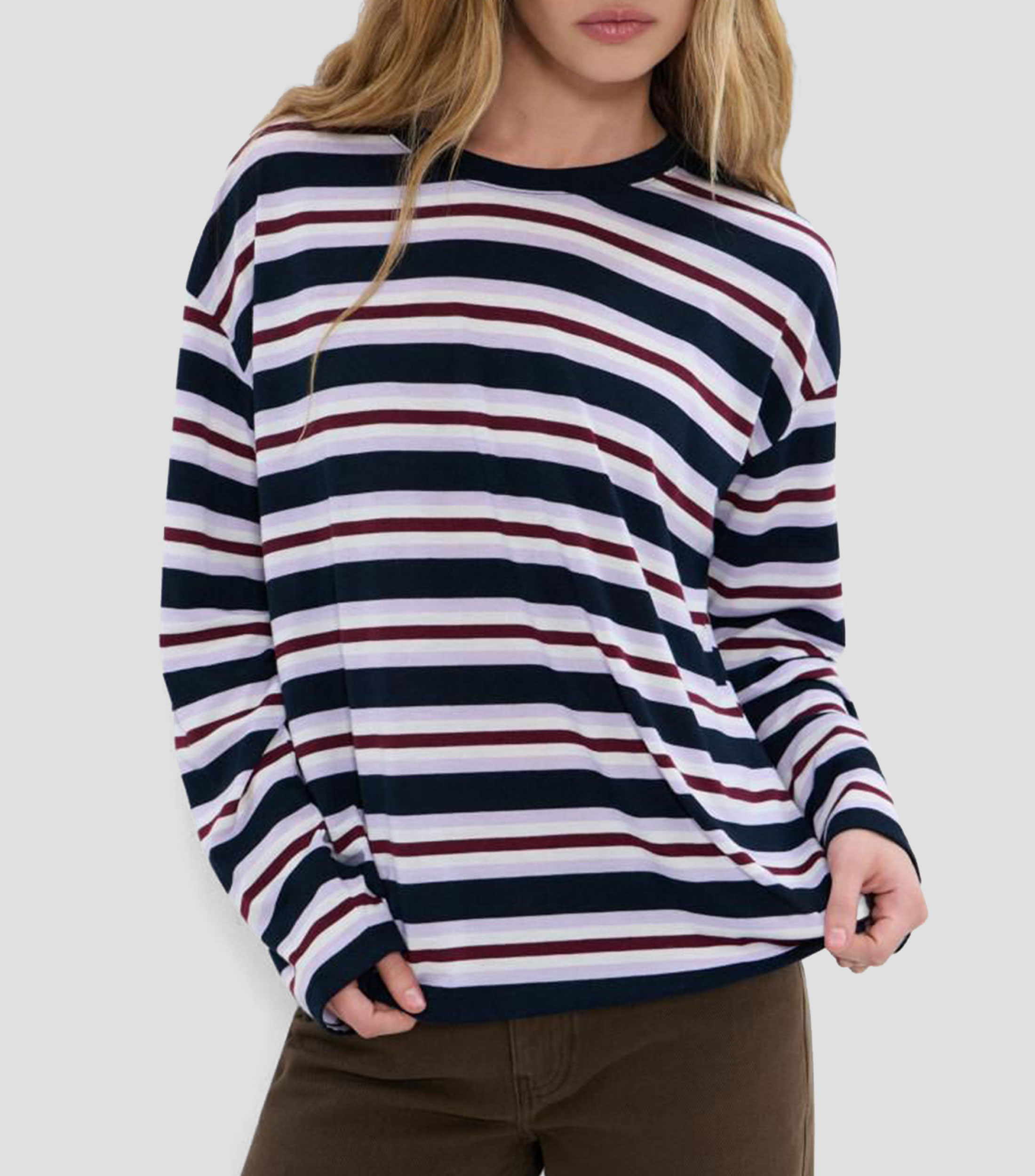 Playera cuello redondo manga larga rayas Mujer