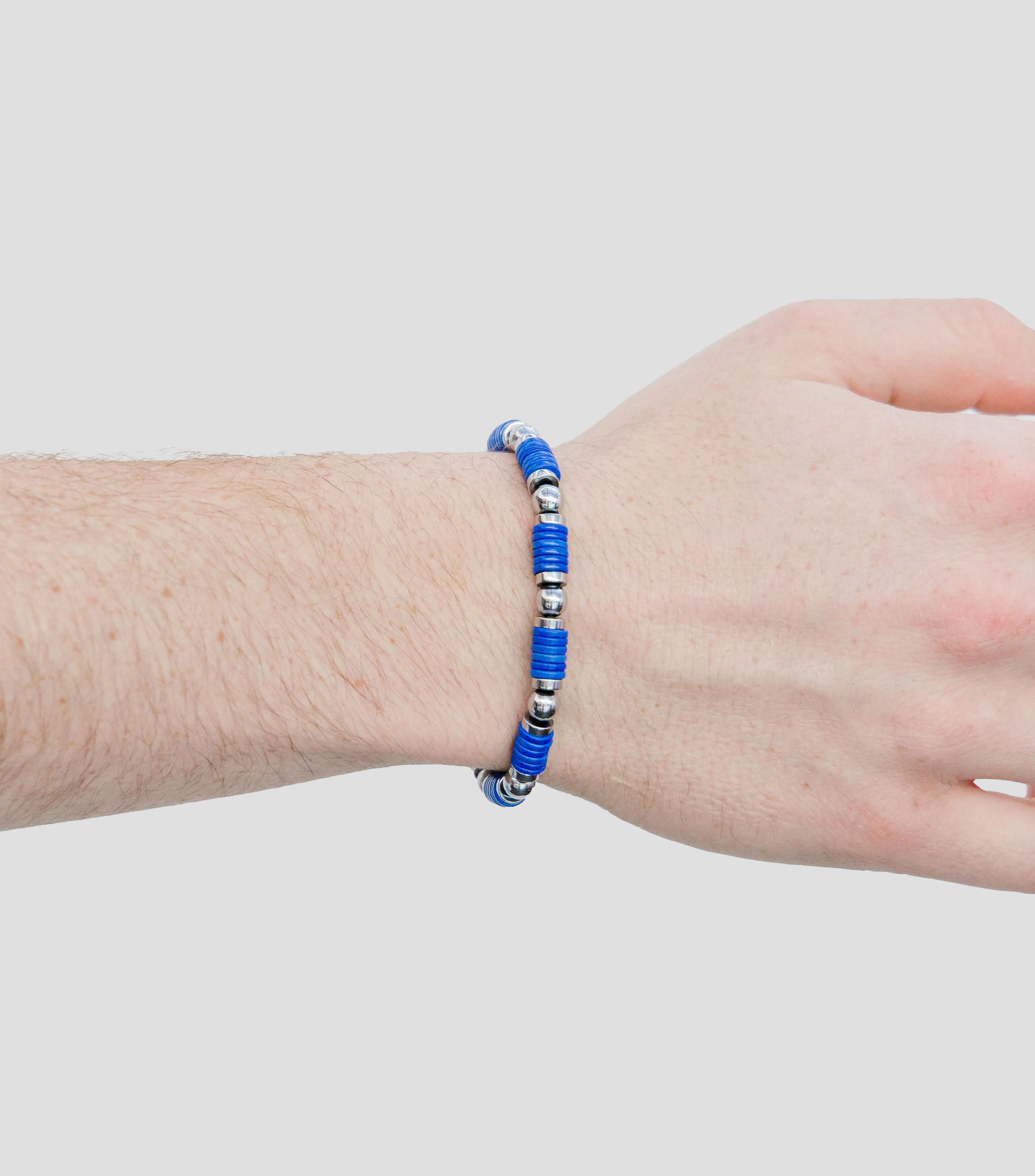 Pulsera en plata 925 azul con cuentas esféricas Hombre