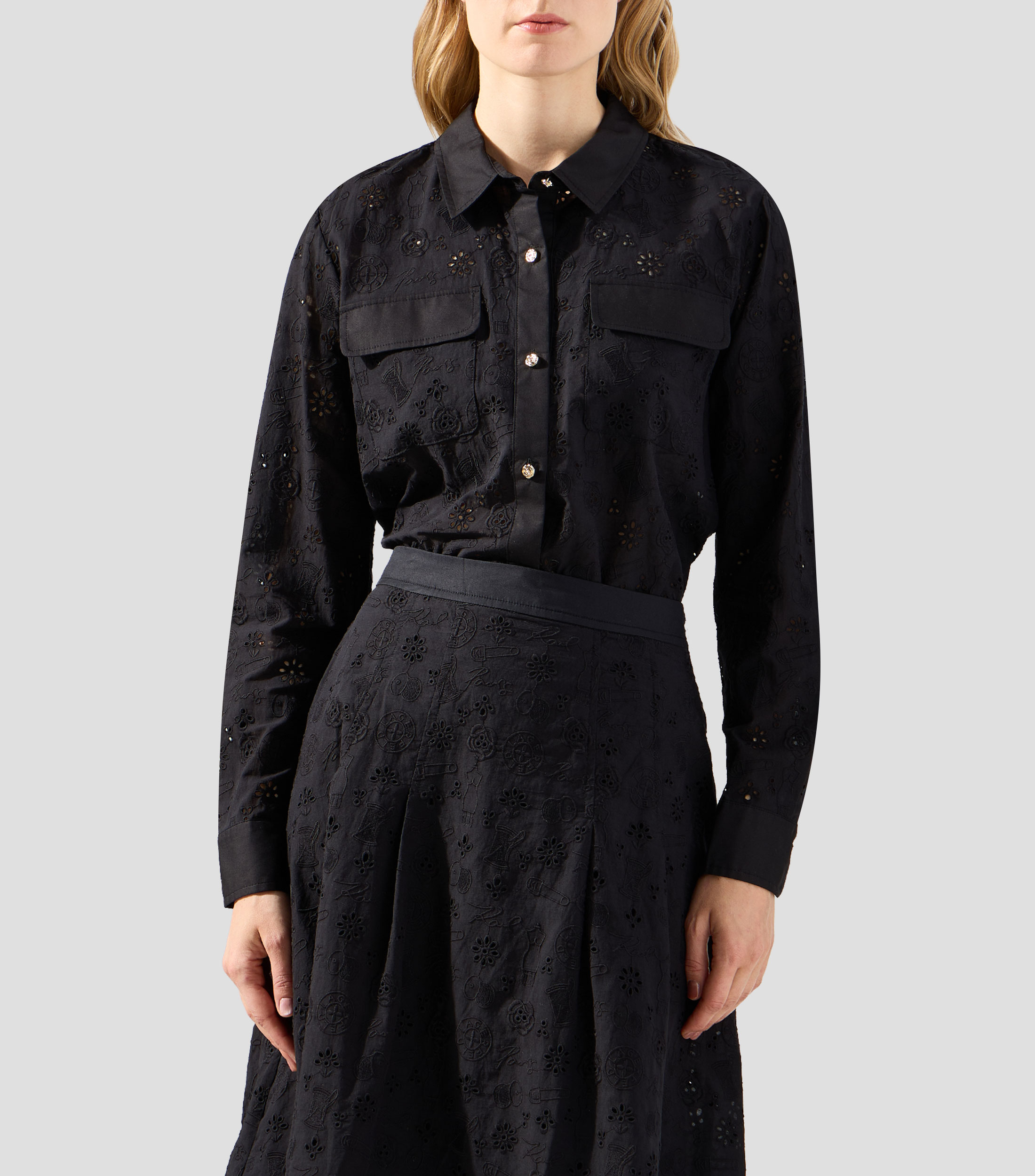Camisa sólida manga larga Mujer