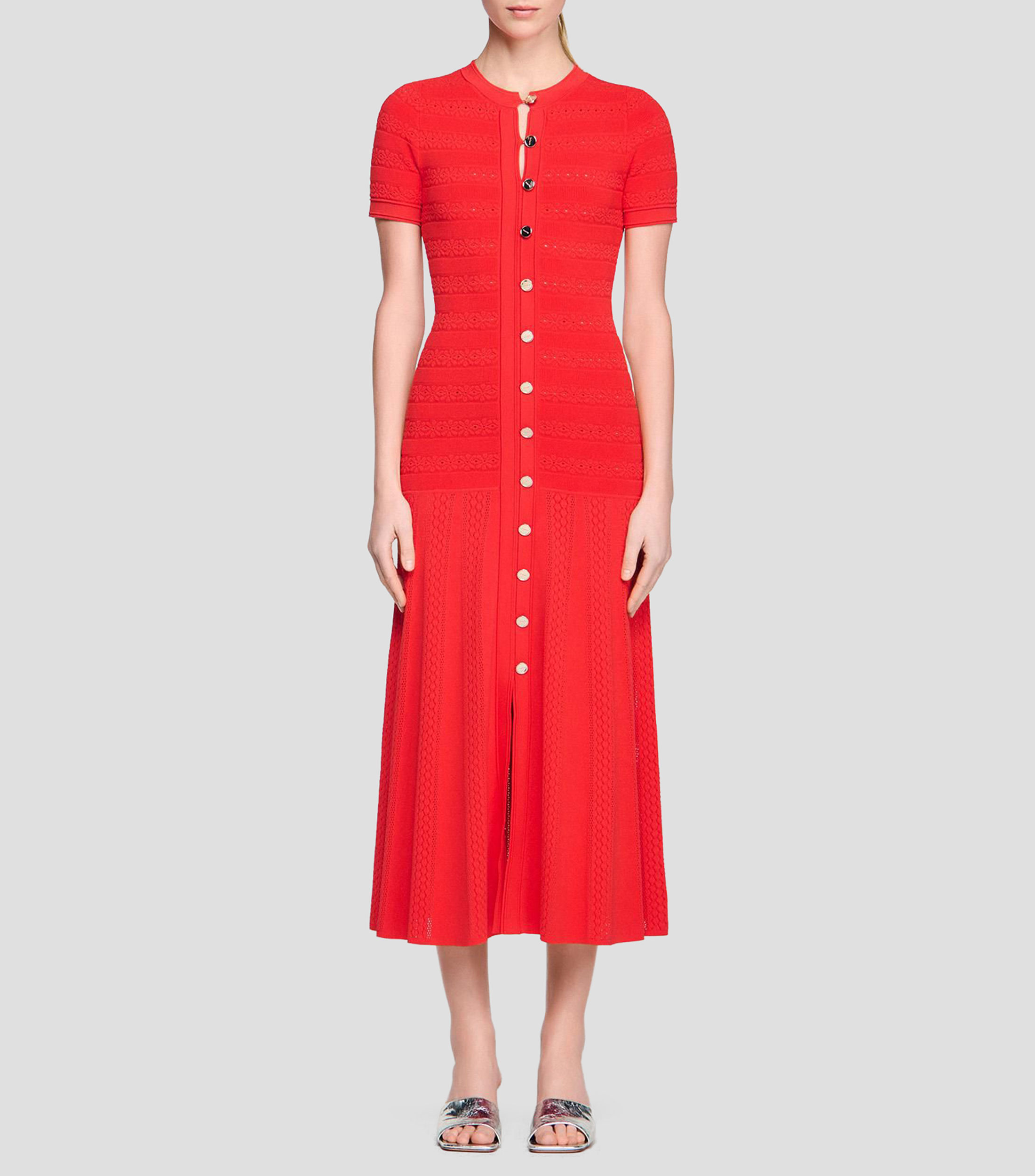 Vestido largo de diseño sólido calado Mujer