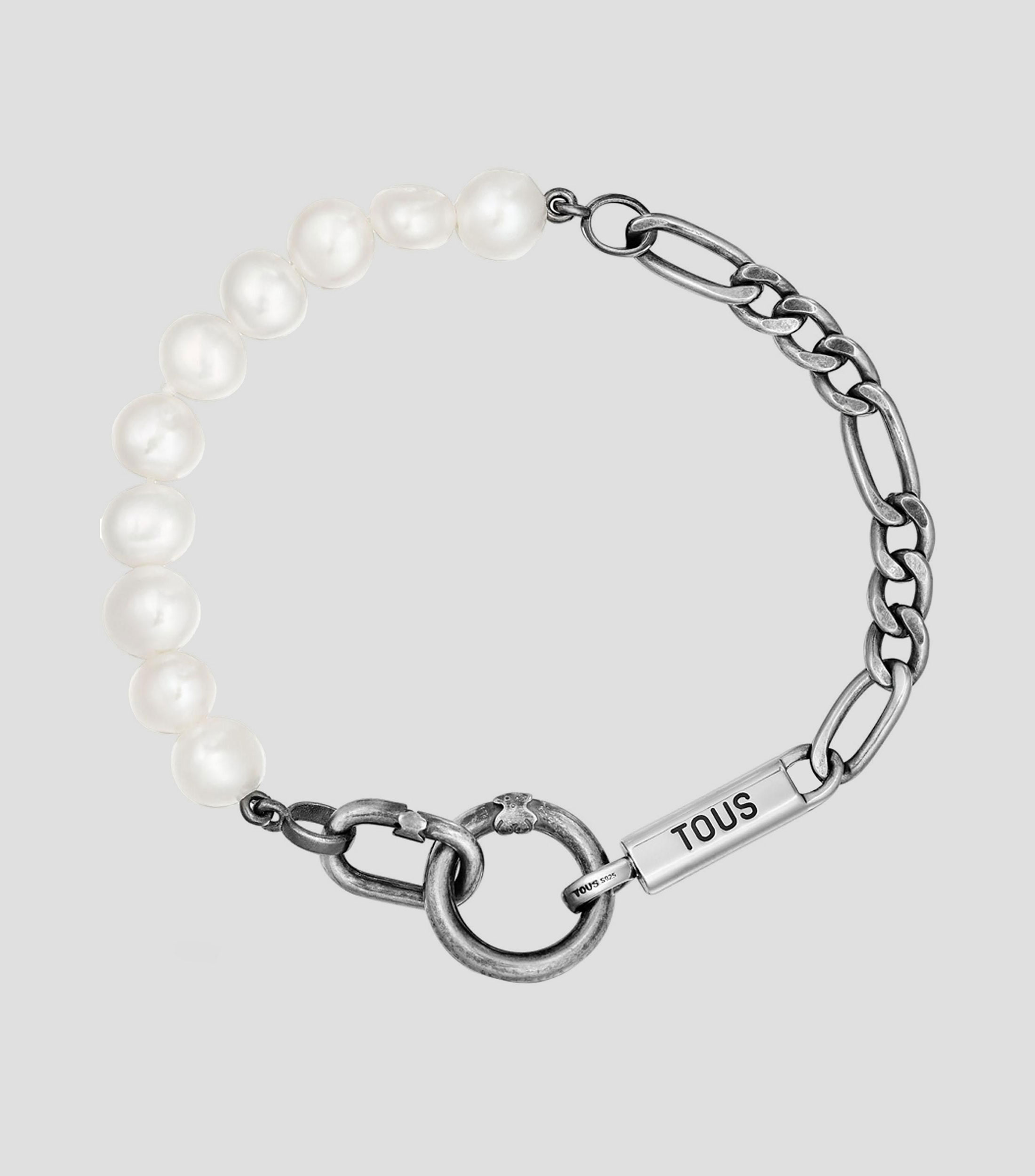 Pulsera en Plata con Perlas Hombre