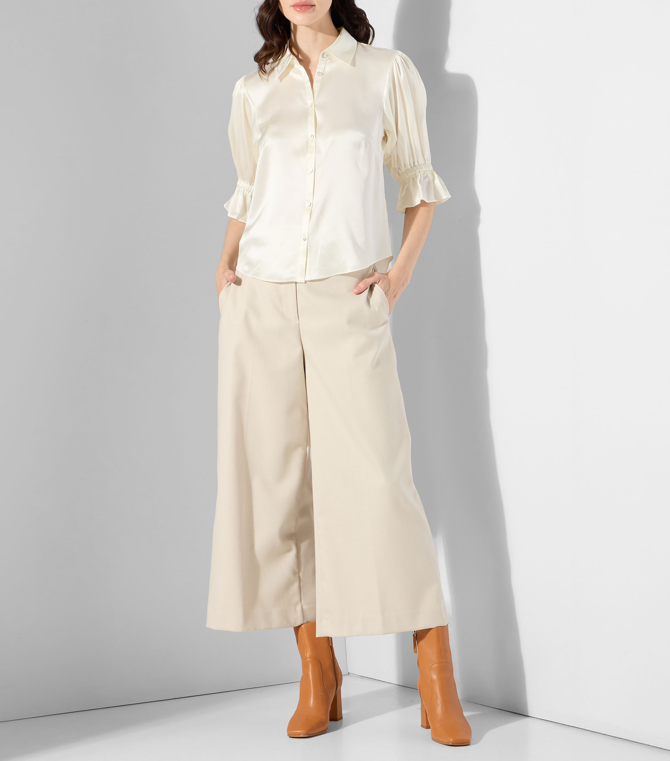 Blusa lisa manga 3/4 Mujer