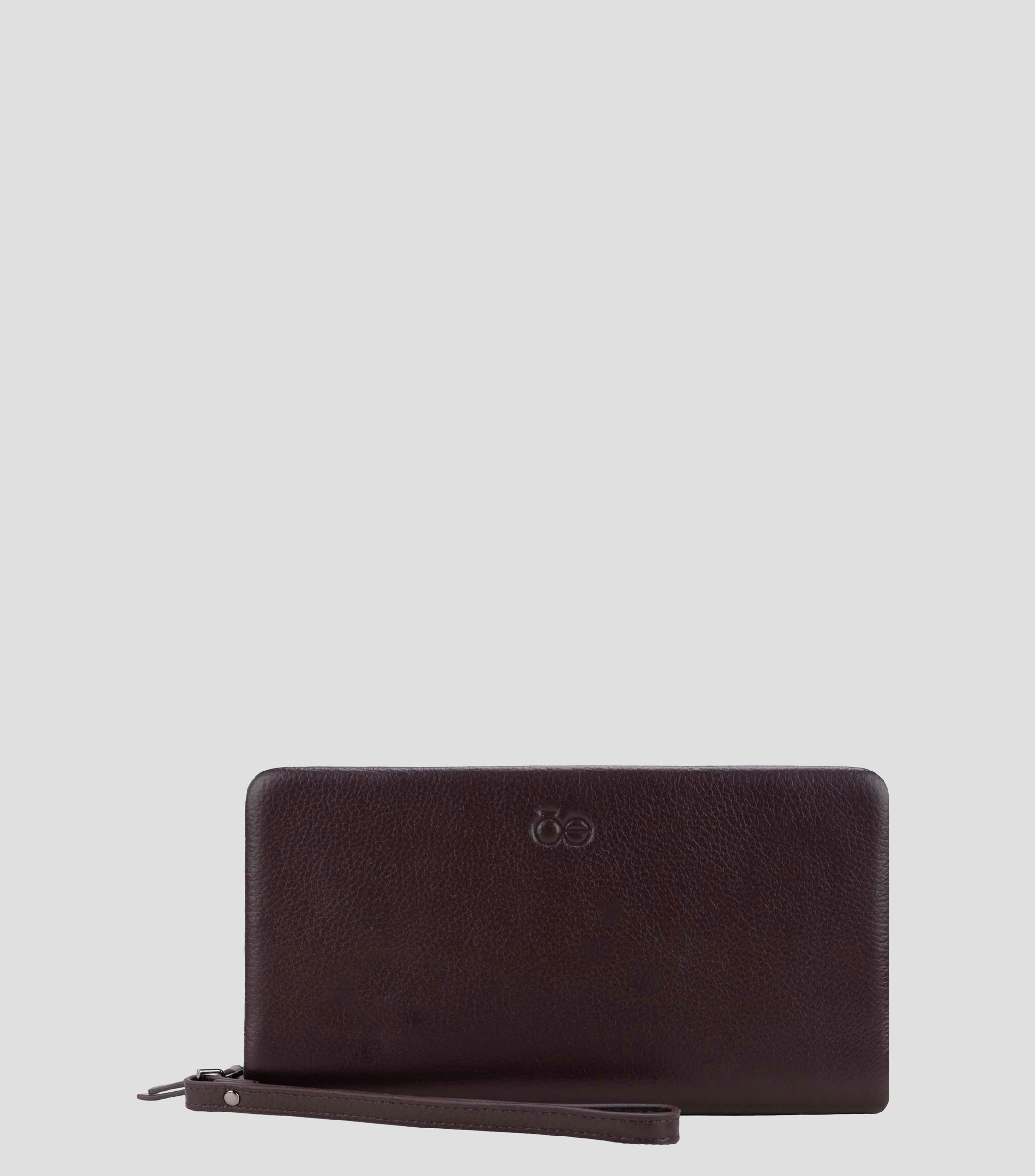 Cartera café en piel lisa Hombre